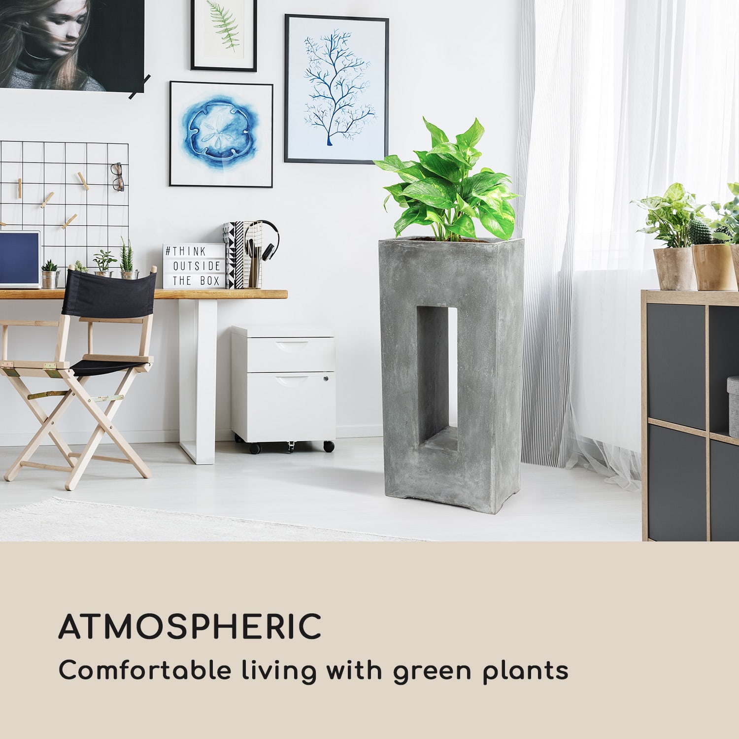 Blumfeldt Airflor, kvetináč, 45 x 100 x 27 cm, sklolaminát, do interiéru aj exteriéru, svetlosivý – Obrázok 3