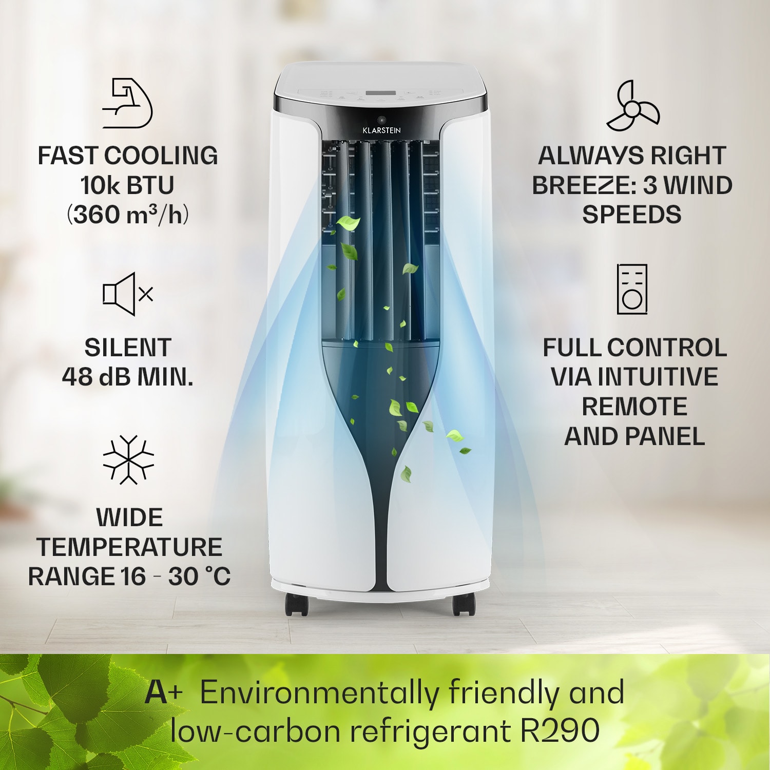 Klarstein New Breeze ECO, mobilná klimatizácia, 935 W, 10 000 BTU/2.9 kW, A+ – Obrázok 3