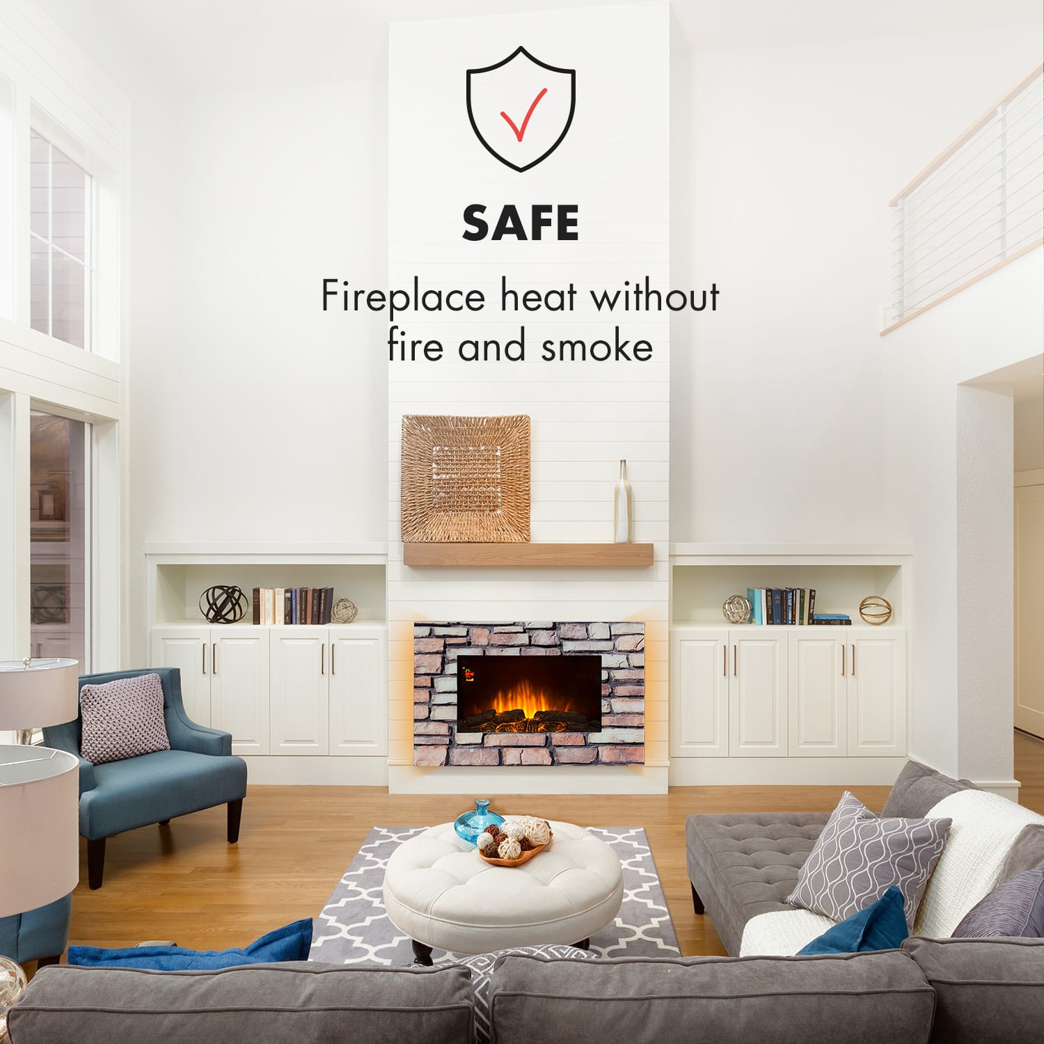 Klarstein Colmar, elektrický krb, 2000 W, sklo, 7 farieb LED diód, diaľkové ovládanie – Obrázok 2