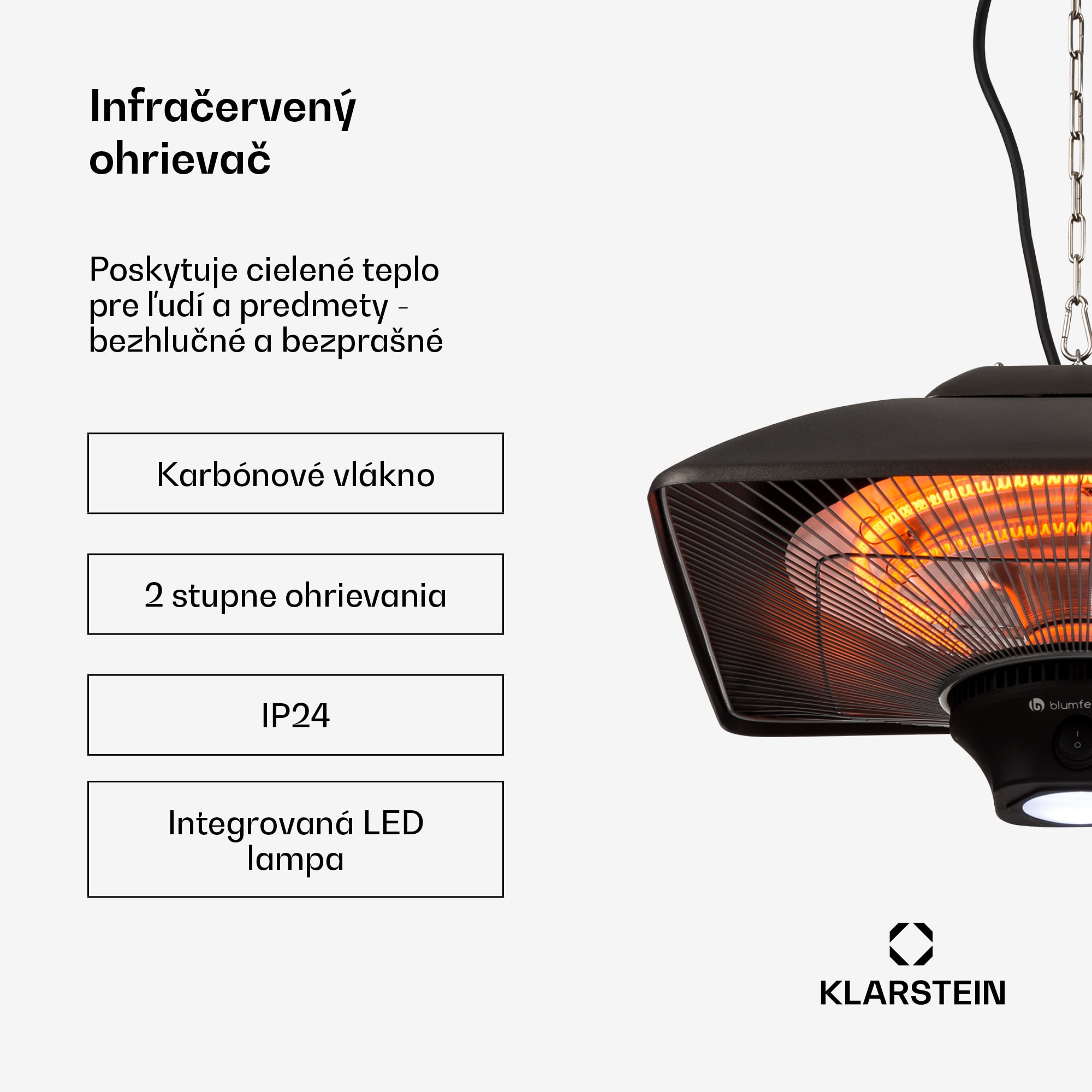 Blumfeldt Heat Square, infračervený ohrievač, 1000 / 2000 W, uhlíkové výhrevné teleso, IP34, LED – Obrázok 2