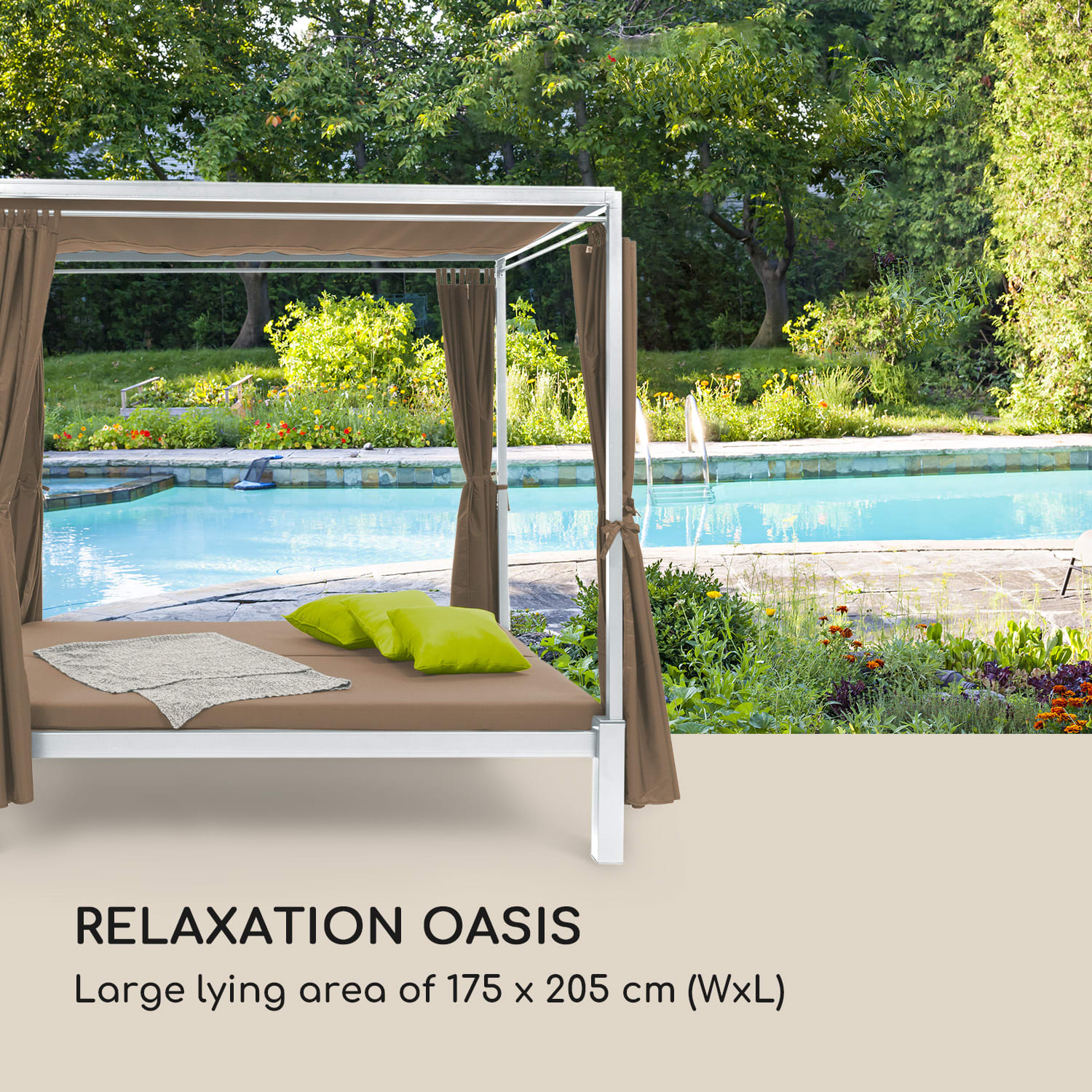 Blumfeldt Senator Lounge, záhradné lehátko, 188 x 208 x 205 cm, strieška proti slnku, taupe – Obrázok 3