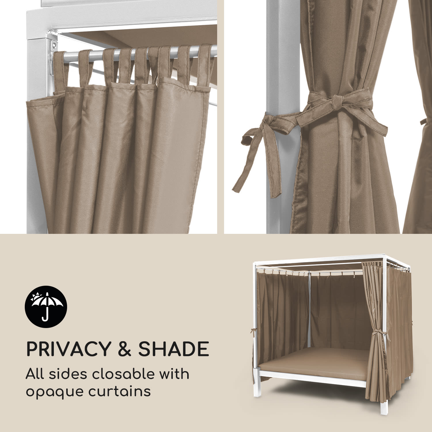 Blumfeldt Senator Lounge, záhradné lehátko, 188 x 208 x 205 cm, strieška proti slnku, taupe – Obrázok 5