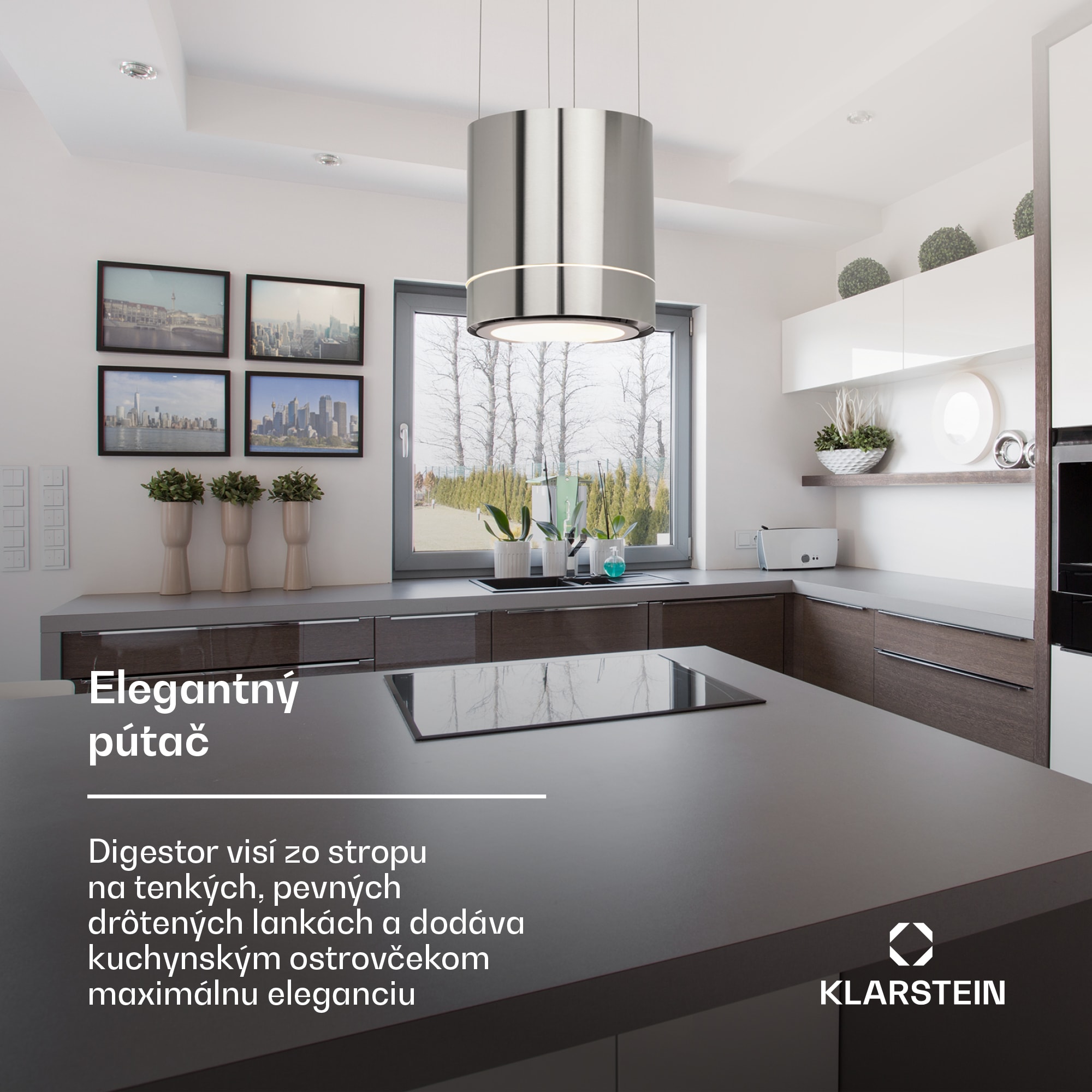 Klarstein Tron Ambience, digestor, 38 cm, ostrovčekový, 540 m³/h, LED, nehrdzavejúca oceľ – Obrázok 2