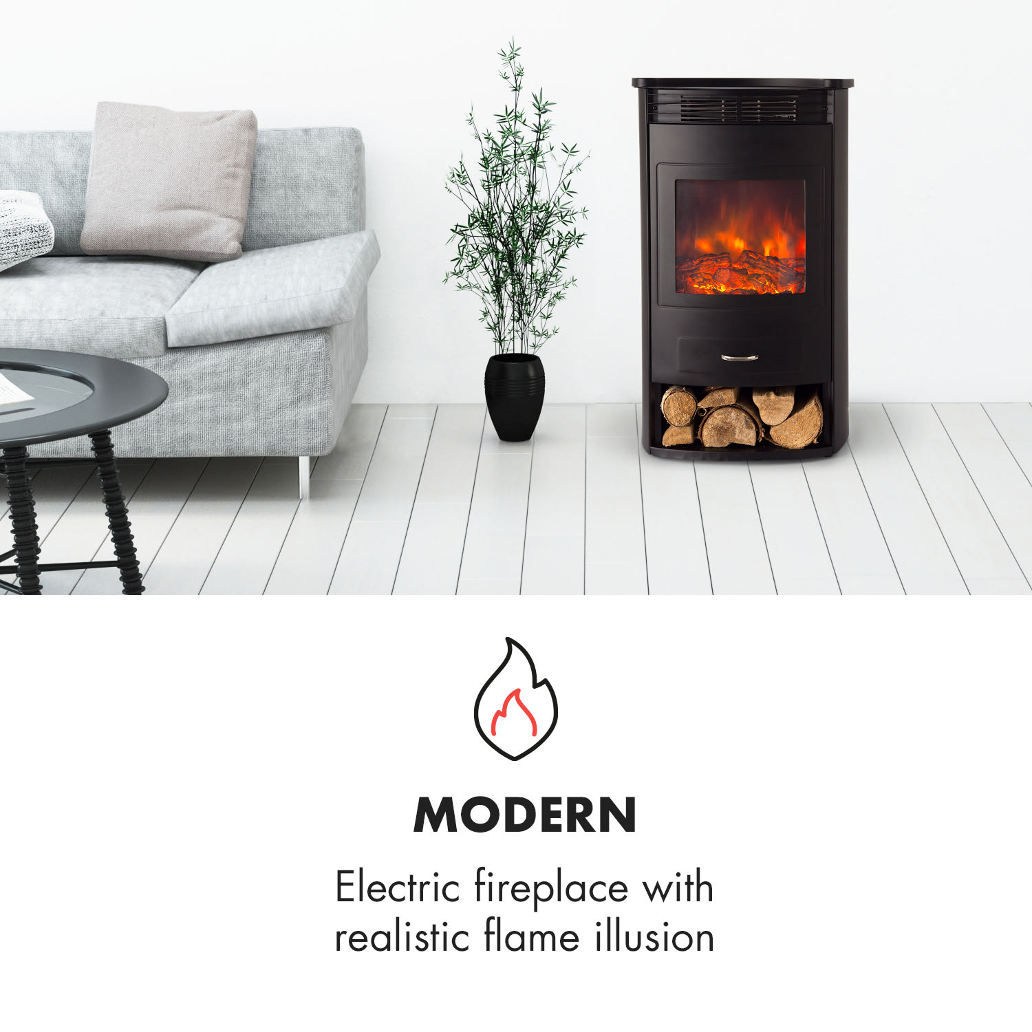 Klarstein Bormio, elektrický krb, 950/1800 W, termostat, týždenný časovač, čierny – Obrázok 2