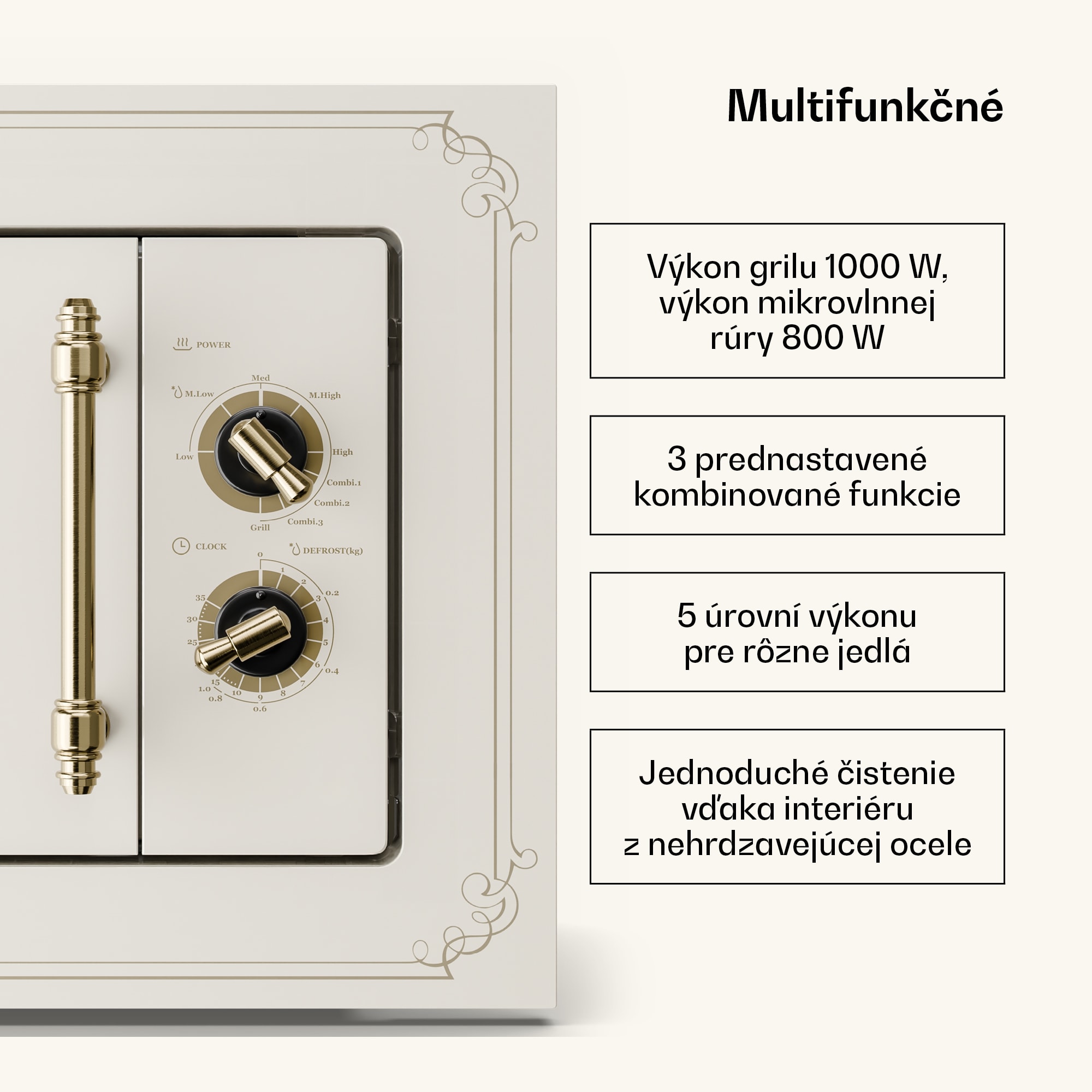 Klarstein Victoria 20, vstavaná mikrovlnná rúra, 20 l, 800 W, gril: 1000 W, slonová kosť – Obrázok 5
