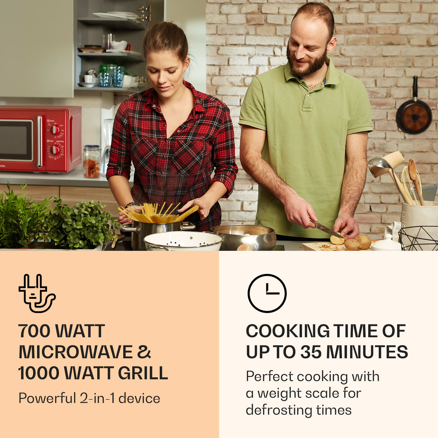 Klarstein Caroline, mikrovlnná rúra, 20 l, 700/1000 W, Ø 25,5 cm, QuickSelect, retro, červená – Obrázok 2