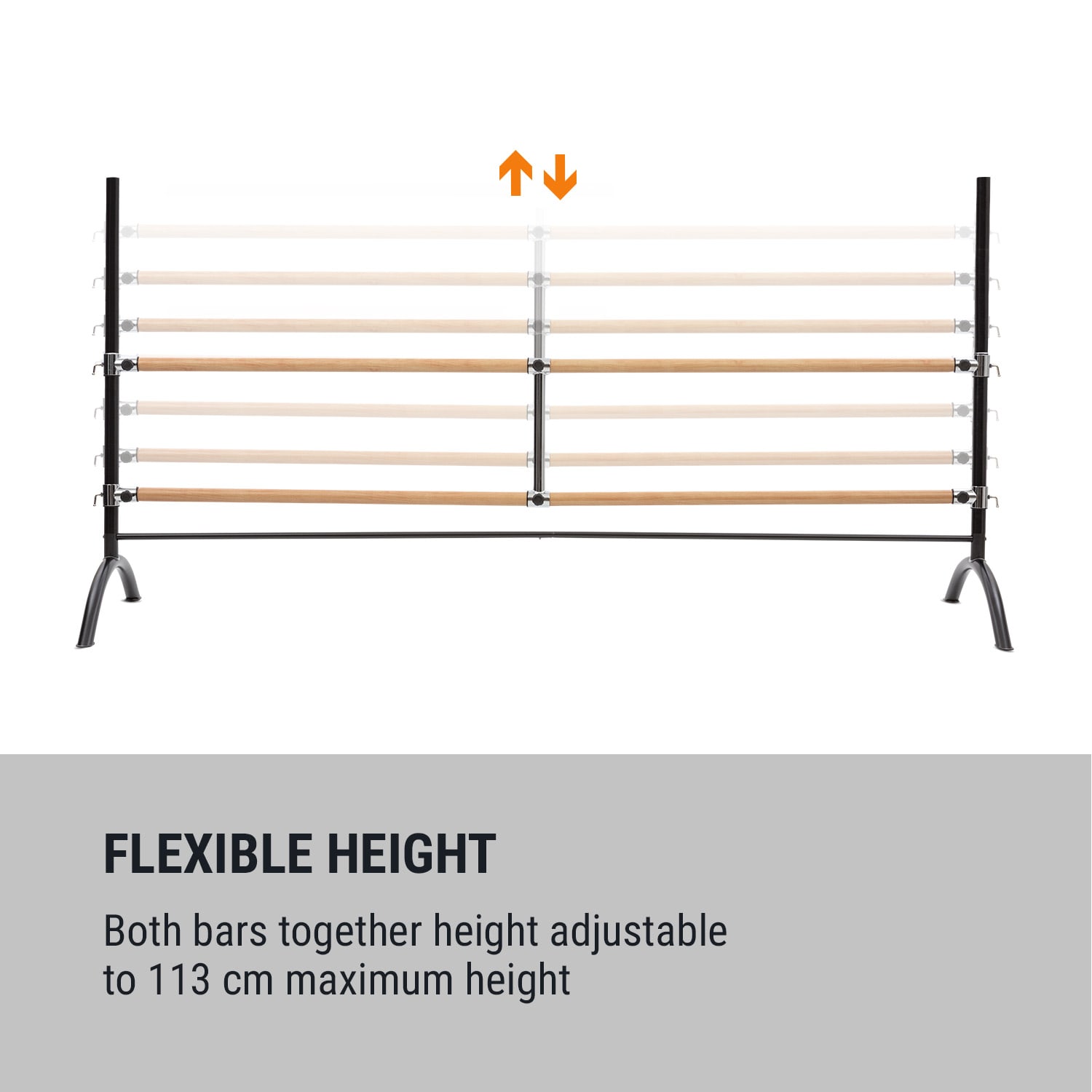 KLARFIT Barre Marie, dvojitá baletná tyč, voľne stojaca, 220 x 113 cm, 2 x 38 mm Ø – Obrázok 3