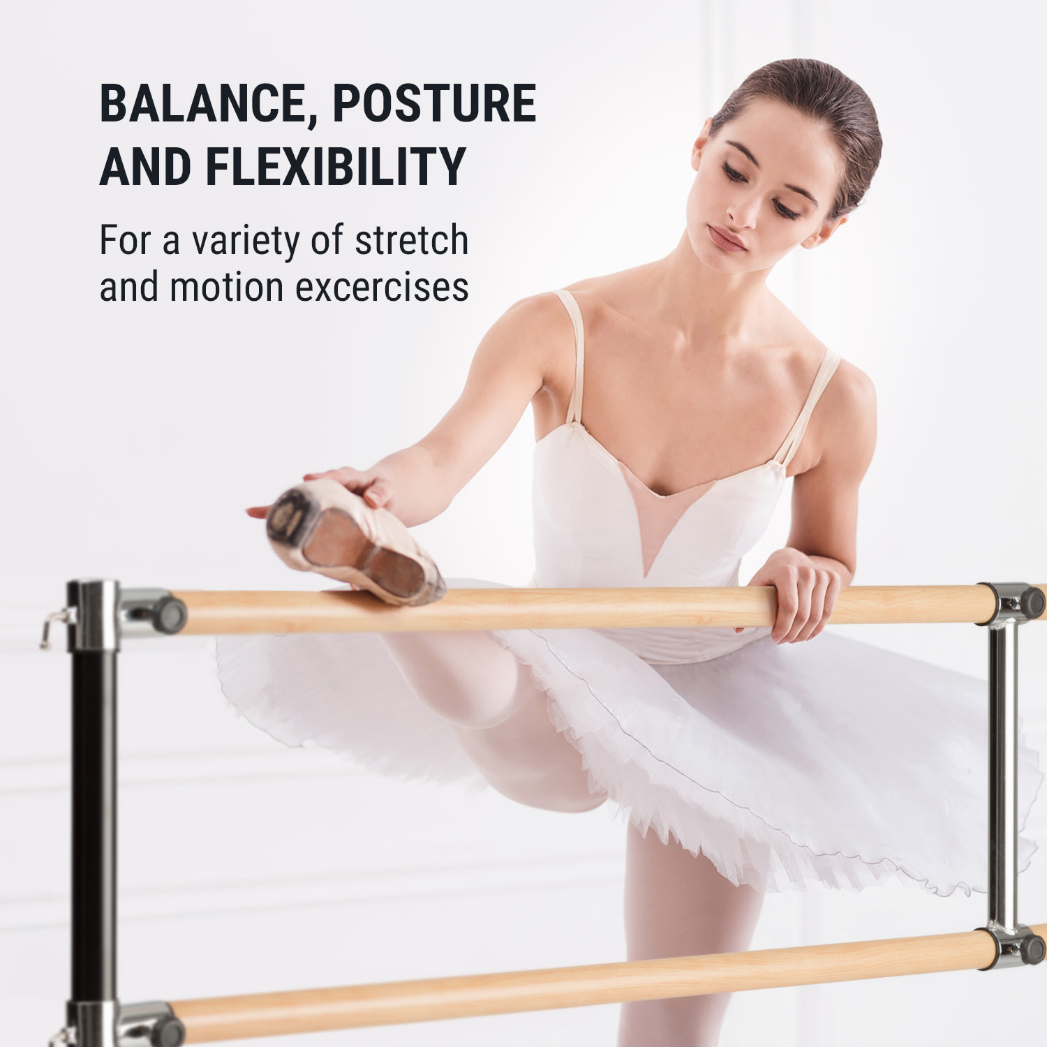 KLARFIT Barre Marie, dvojitá baletná tyč, voľne stojaca, 220 x 113 cm, 2 x 38 mm Ø – Obrázok 4