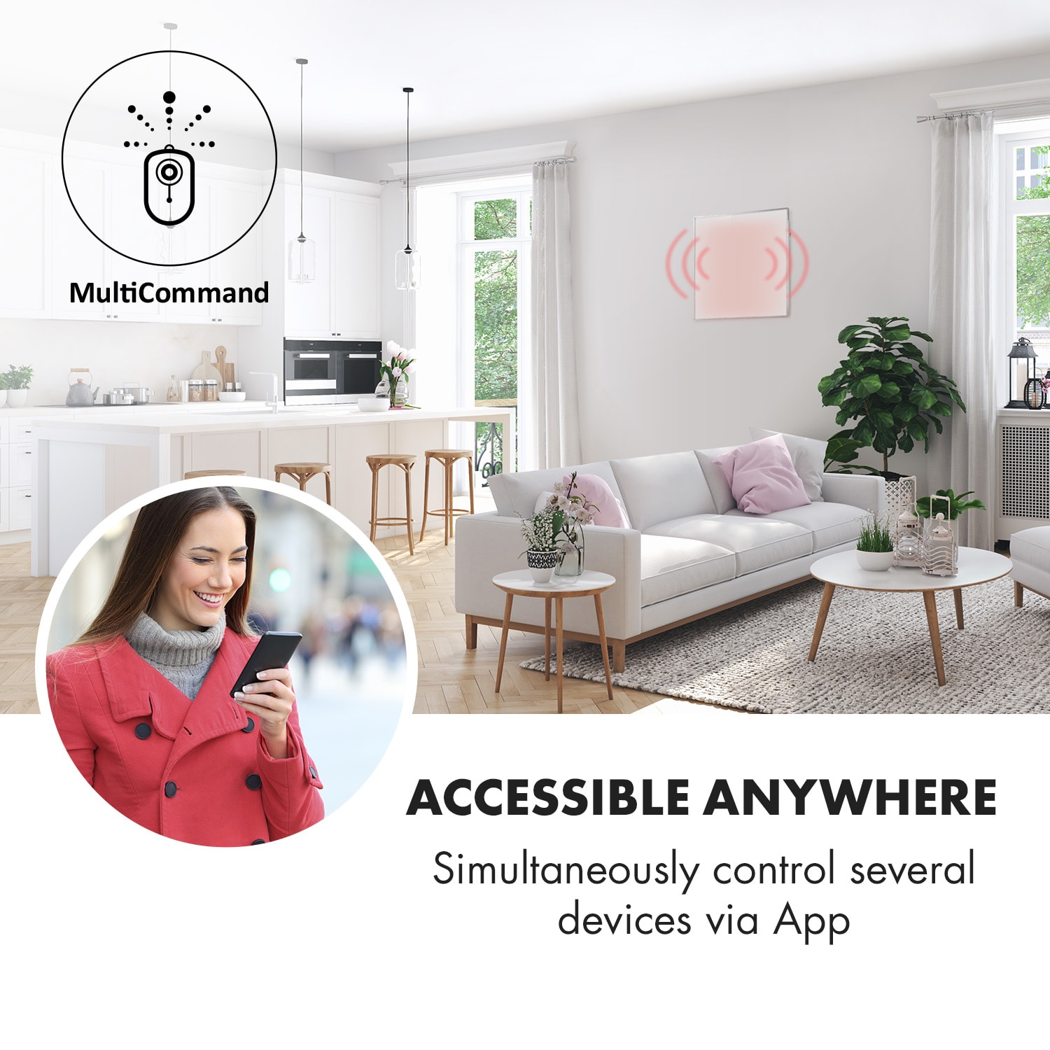 Klarstein Wonderwall 360 Smart, infračervený ohrievač, 60 x 60 cm, 360 W, týždenný časovač, IP24, biely – Obrázok 3