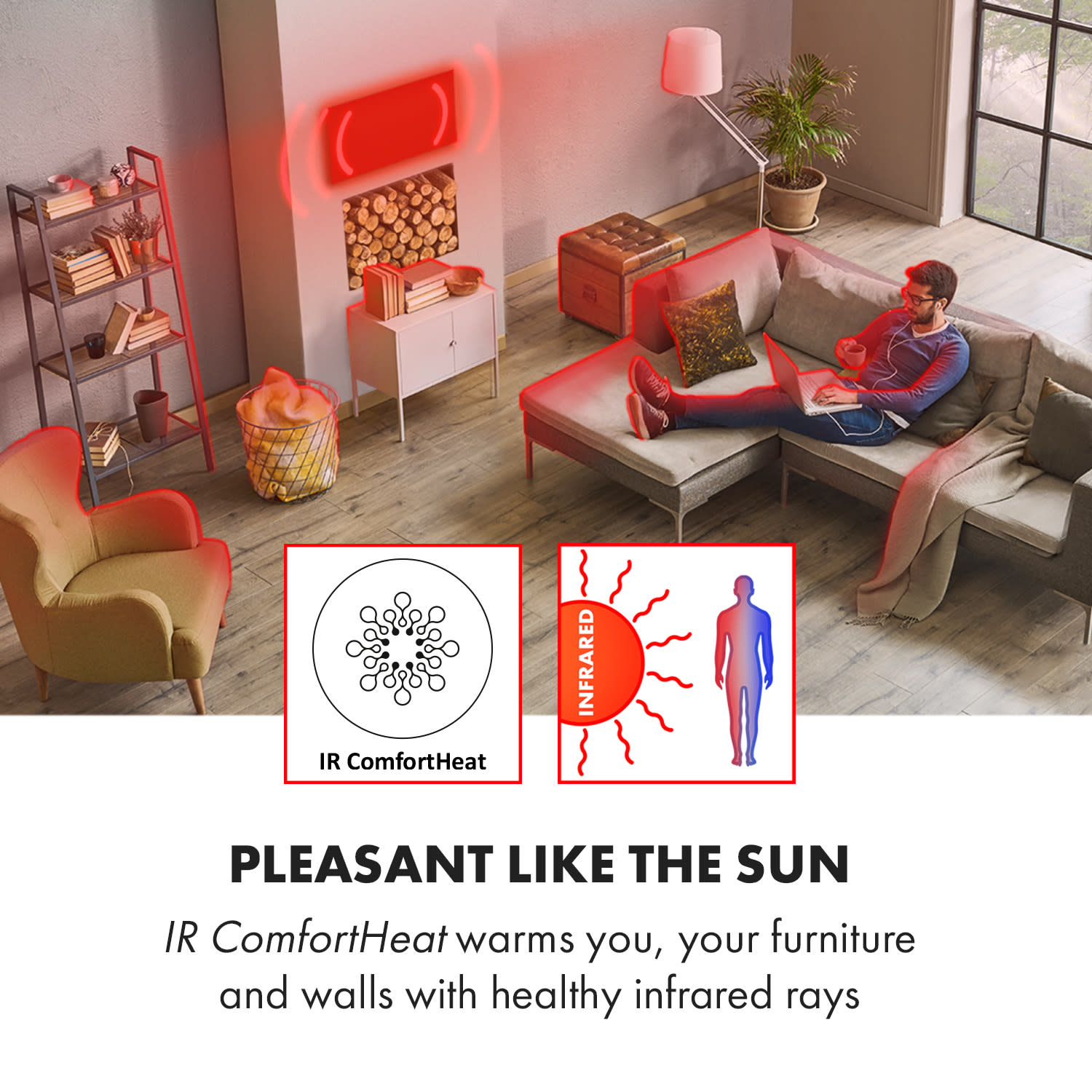 Klarstein Wonderwall 360 Smart, infračervený ohrievač, 60 x 60 cm, 360 W, týždenný časovač, IP24, biely – Obrázok 5