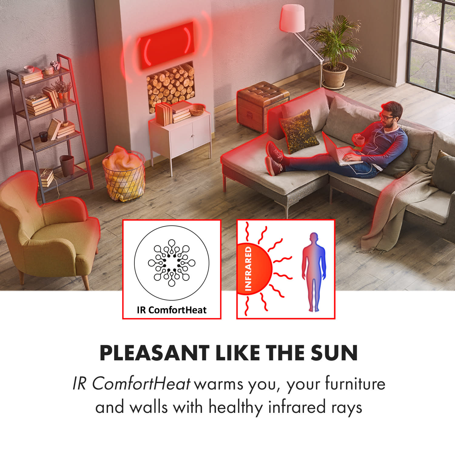 Klarstein Wonderwall 45, infračervený ohrievač, 50 x 90 cm, 450 W, týždenný časovač, IP24 – Obrázok 3