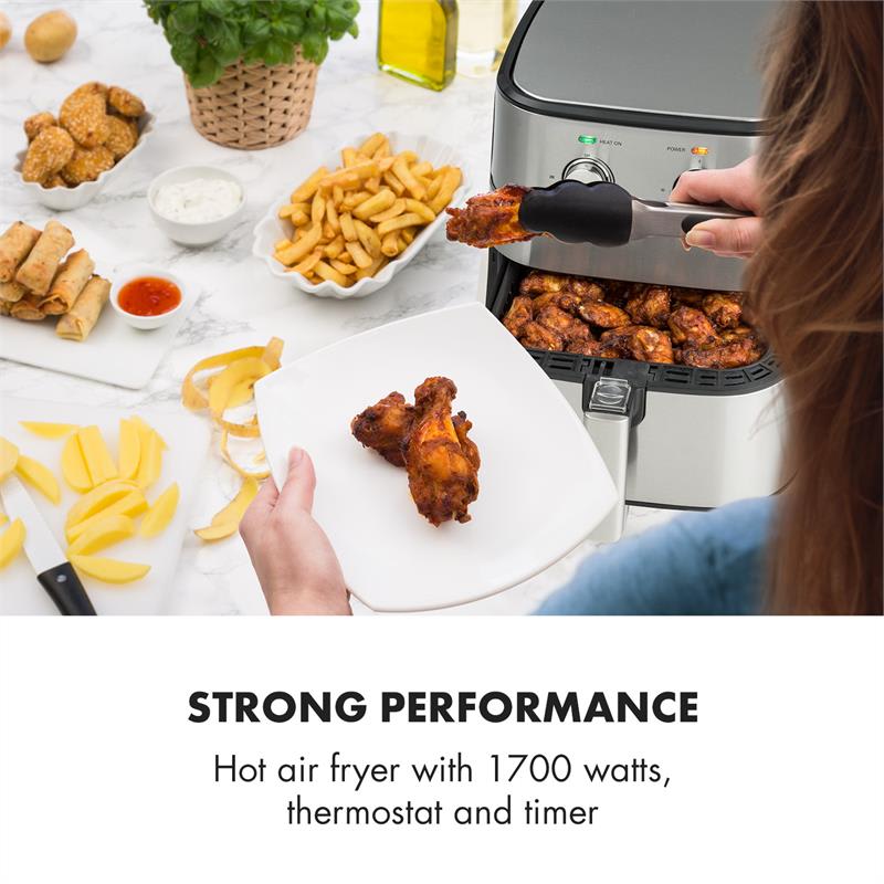 Klarstein AeroVital, teplovzdušná fritéza, 1700 W, 5,4 l, časovač, nehrdzavejúca oceľ, strieborná – Obrázok 2