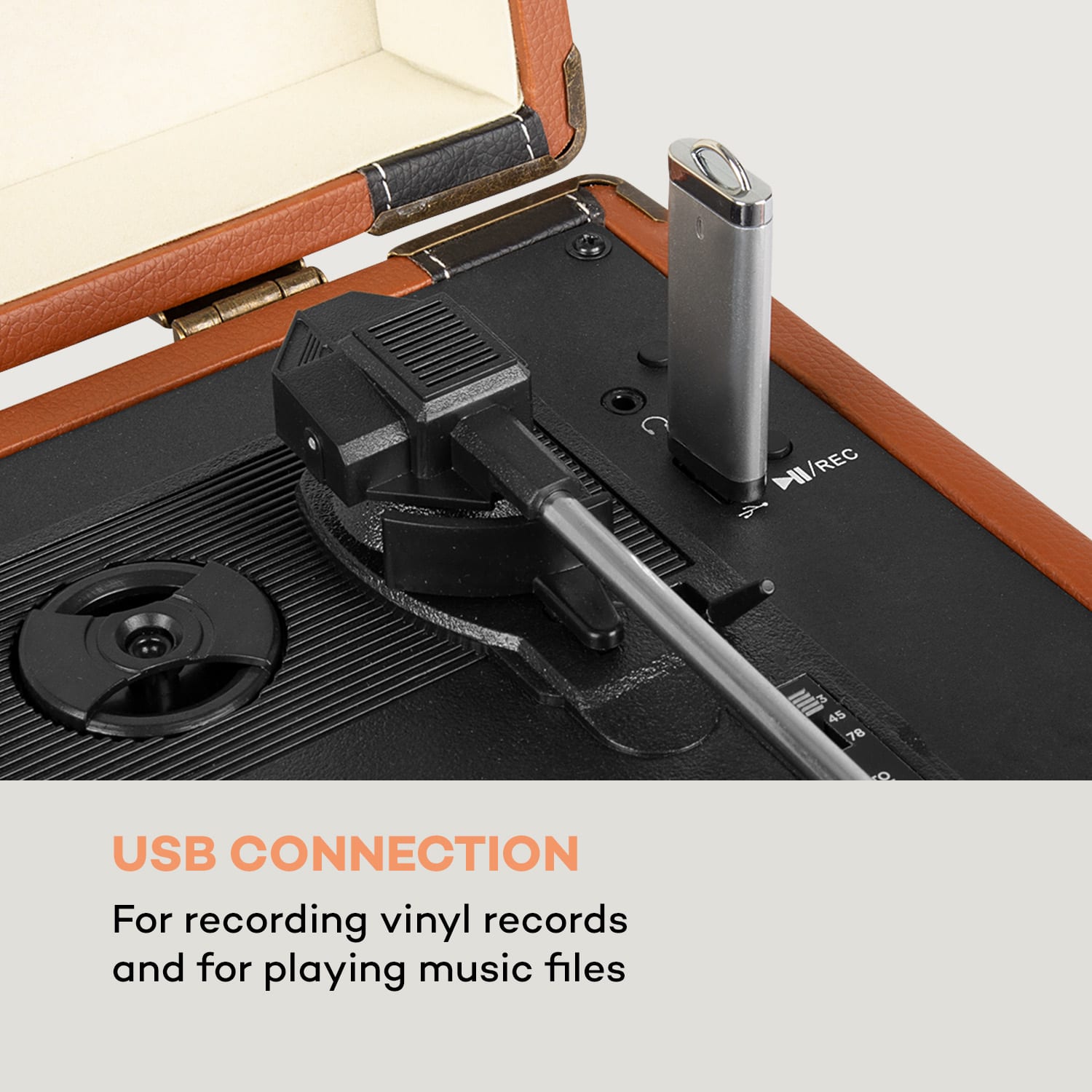 Auna Jerry Lee BT, gramofón, BT, USB, nahrávanie a prehrávanie, hnedý – Obrázok 5