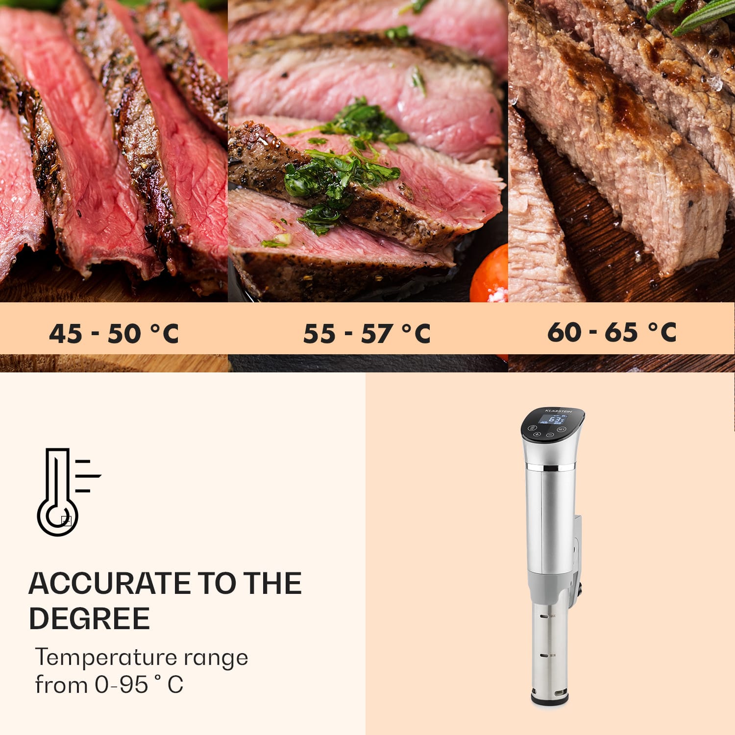 Klarstein Quickstick Flex, Sous Vide varič, 1300 W, 0 - 95 °C, 3D cirkulácia, IPX7, časovač, strieborný – Obrázok 3