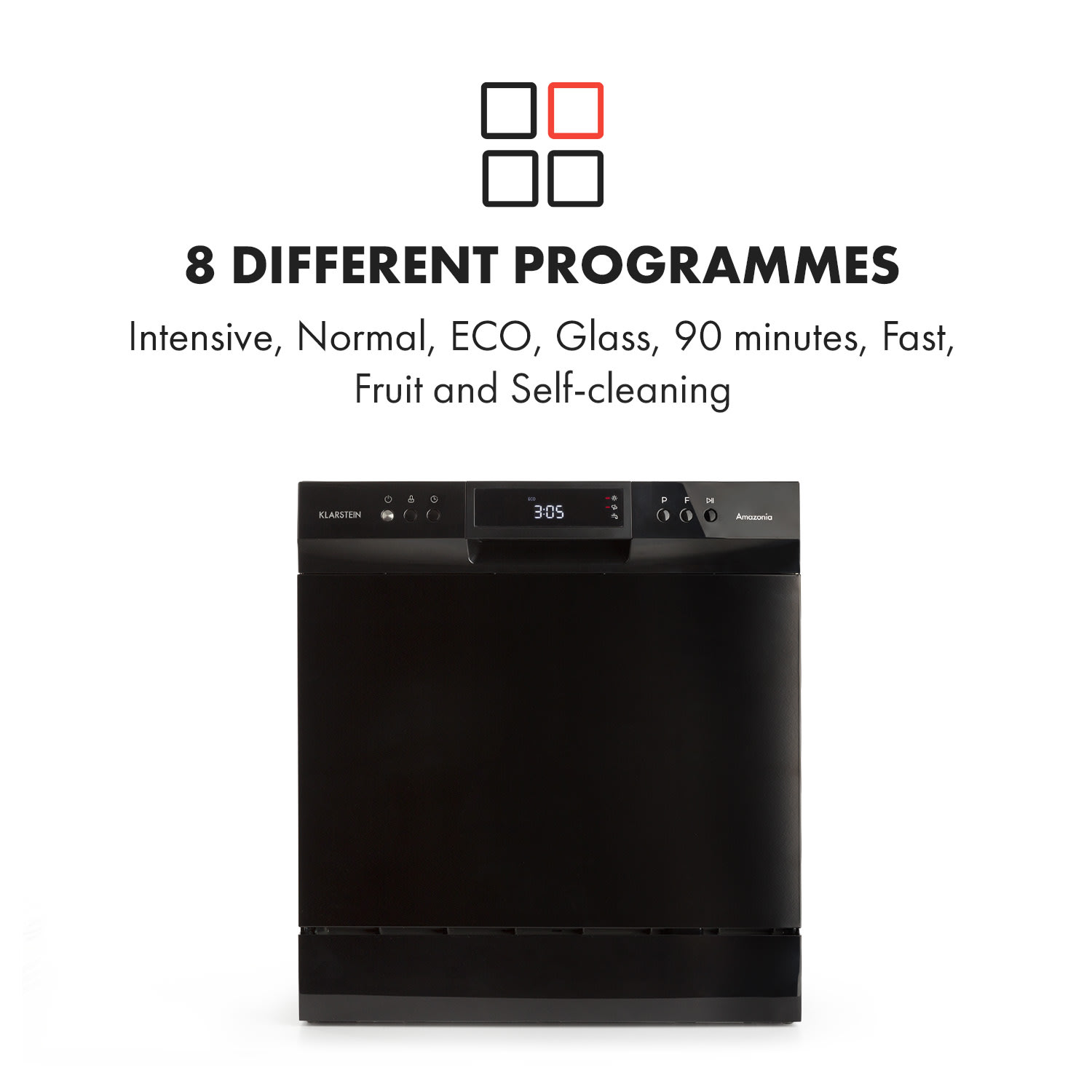 Klarstein Amazonia 8 Neo, stolná umývačka riadu, 8 programov, LED displej, čierna – Obrázok 3