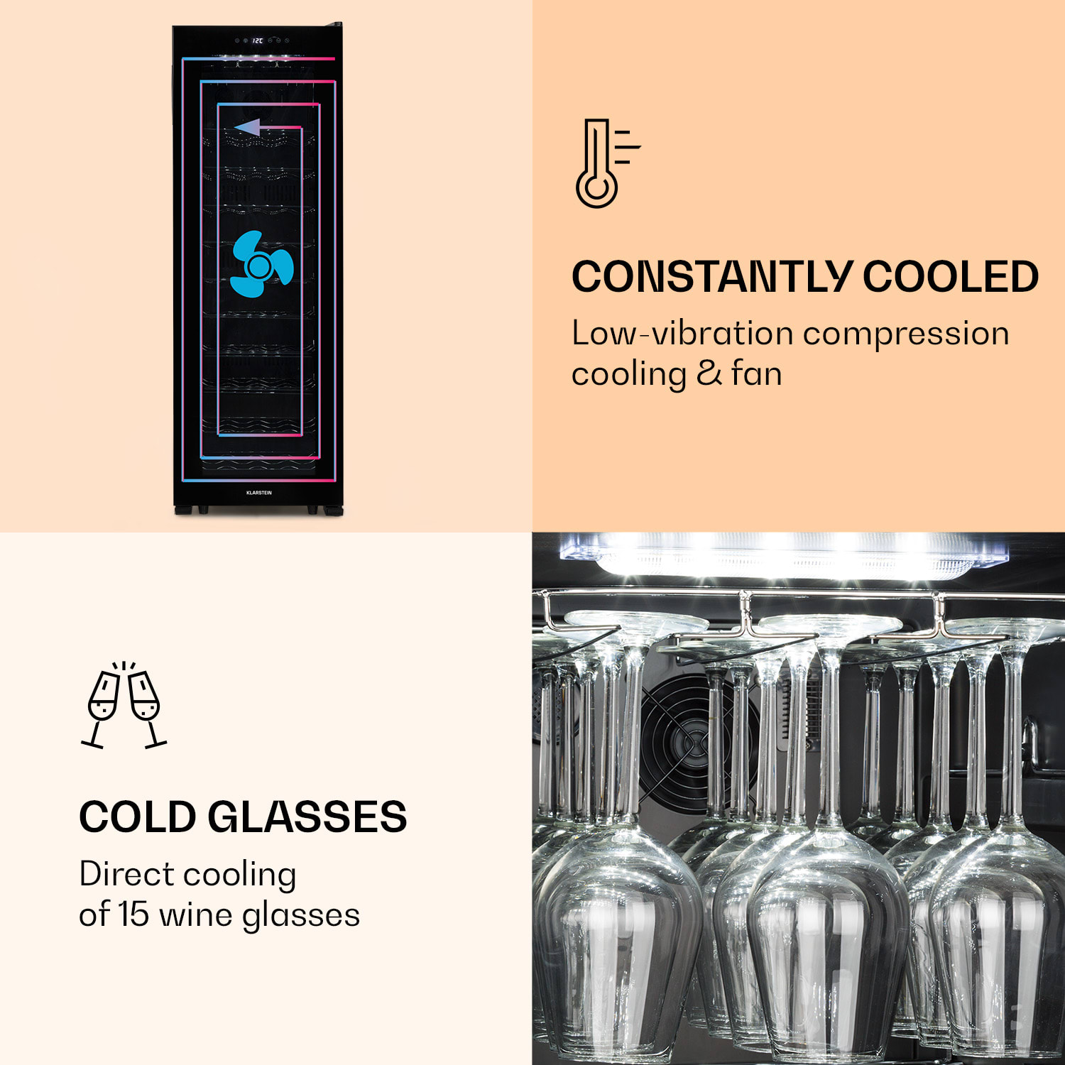 Klarstein Bellevin 62, vinotéka, 173 l, 56 fliaš, 5-20°C, energet. trieda G, čierna – Obrázok 5