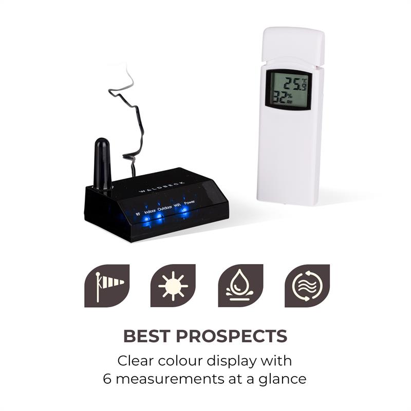 Waldbeck Halley, profesionálna meteorologická stanica, merania 6 v 1, senzor do vnútorného a vonkajšieho prostredia, WiFi, aplikácia – Obrázok 2
