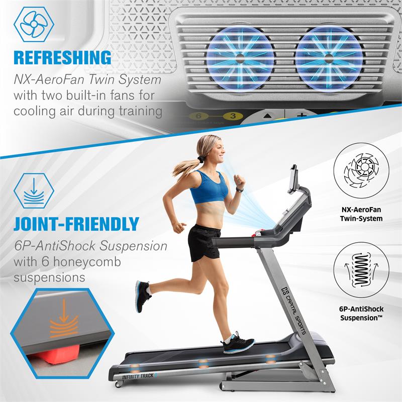 Capital Sports Infinity Track 2.0, bežecký pás, 5 HP, BT, aplikácia Kinomap, LCD – Obrázok 2