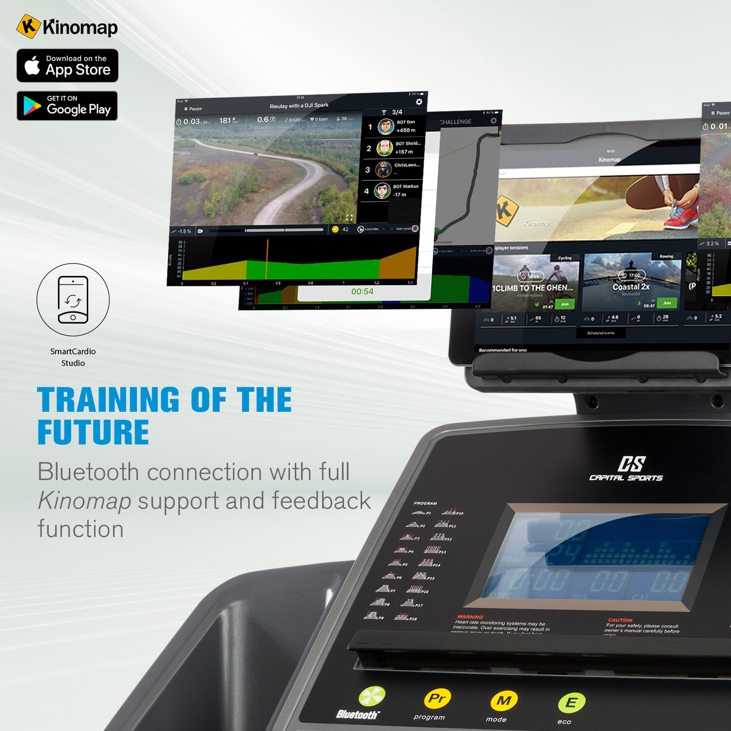 Capital Sports Infinity Pro 4.0, bežecký pás, 7 HP, BT, aplikácia Kinomap, LCD – Obrázok 4