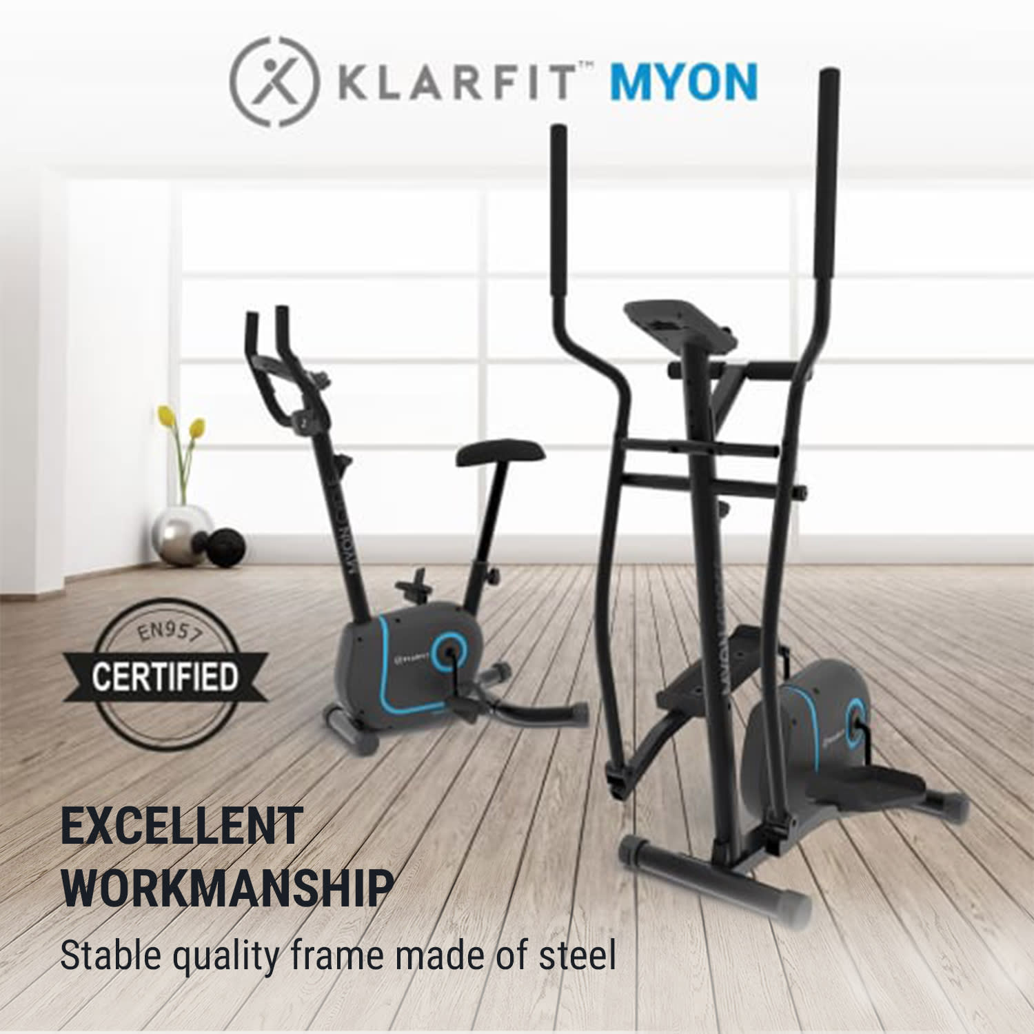 KLARFIT Myon Cross, eliptický trenažér, záťažové koleso 12 kg, SilentBelt System – Obrázok 3