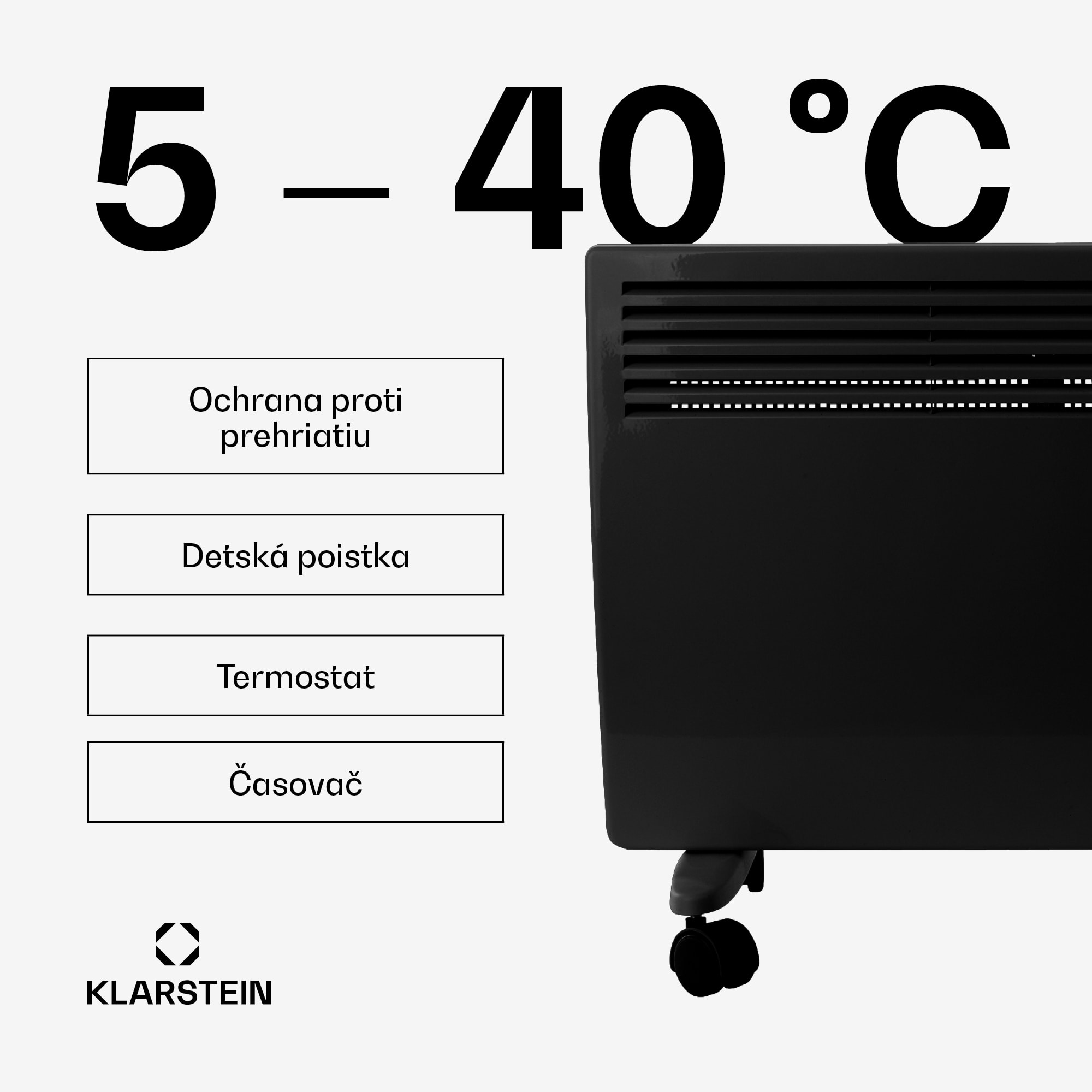 Klarstein Hot Spot Slimcurve, konvektor, ohrievač, 80 x 40 cm, 40 m², 2000 W, 5 - 40 °C, IP24, čierny – Obrázok 3