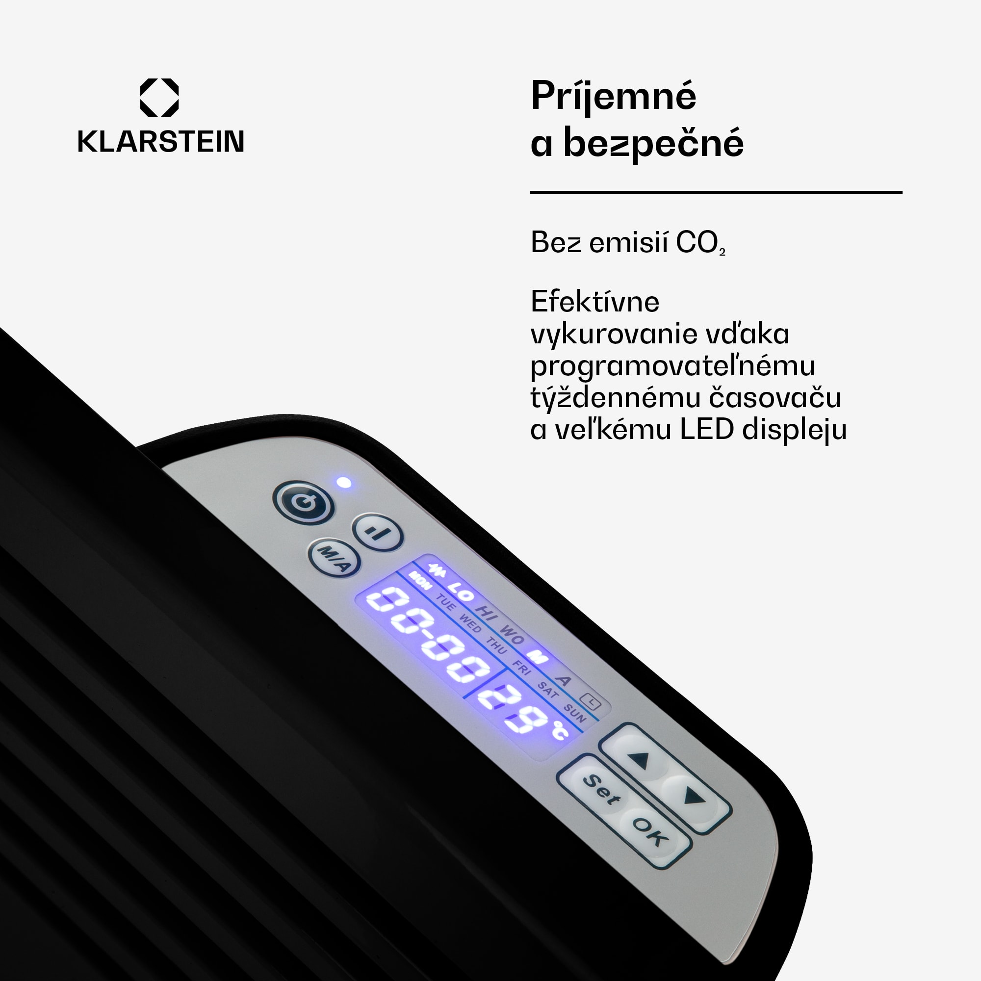 Klarstein Hot Spot Slimcurve, konvektor, ohrievač, 80 x 40 cm, 40 m², 2000 W, 5 - 40 °C, IP24, čierny – Obrázok 4