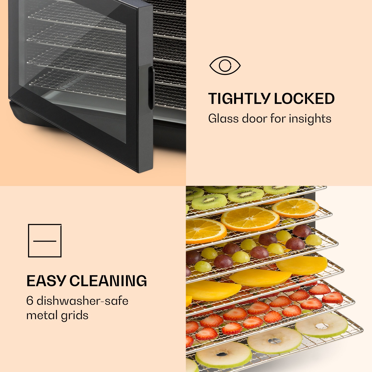 Klarstein Arizona Jerky, sušička ovocia, 500 W, 35-70 °C, digitálny dotykový displej, čierna – Obrázok 3