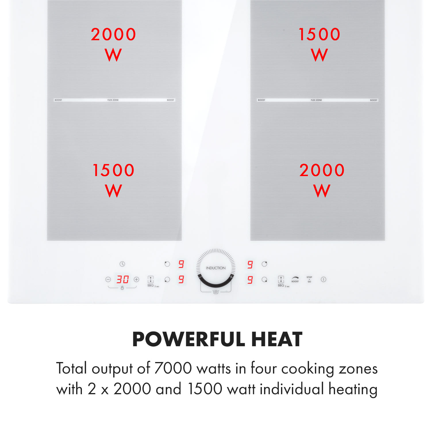 Klarstein Delicatessa 60, vstavaná indukčná varná doska, 7000 W, 4 zóny, sklokeramika, časovač – Obrázok 4