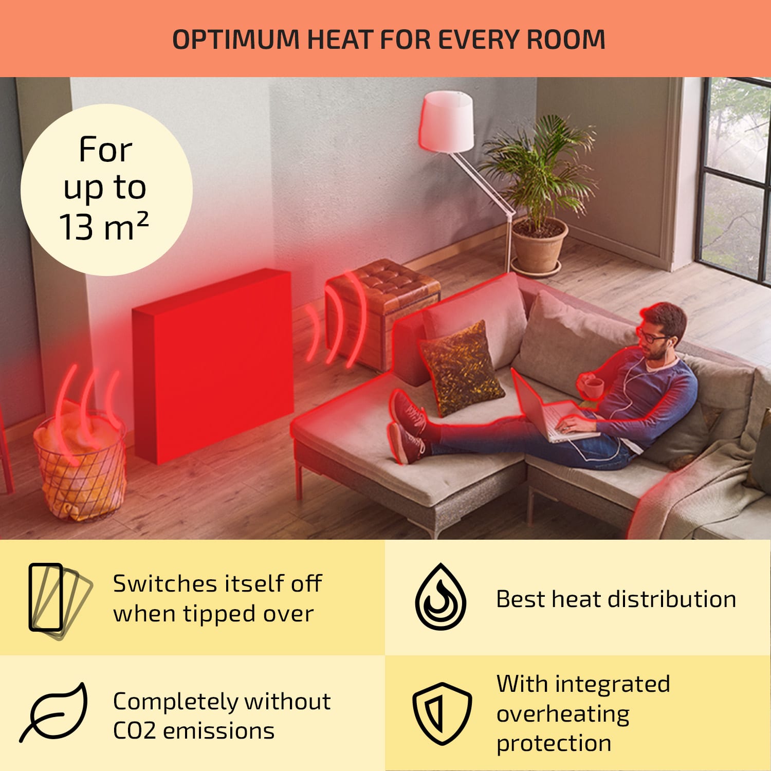 OneConcept Wallander, olejový radiátor, 1000 W, termostat, olejové vyhrievanie, plochý dizajn, čierny – Obrázok 5