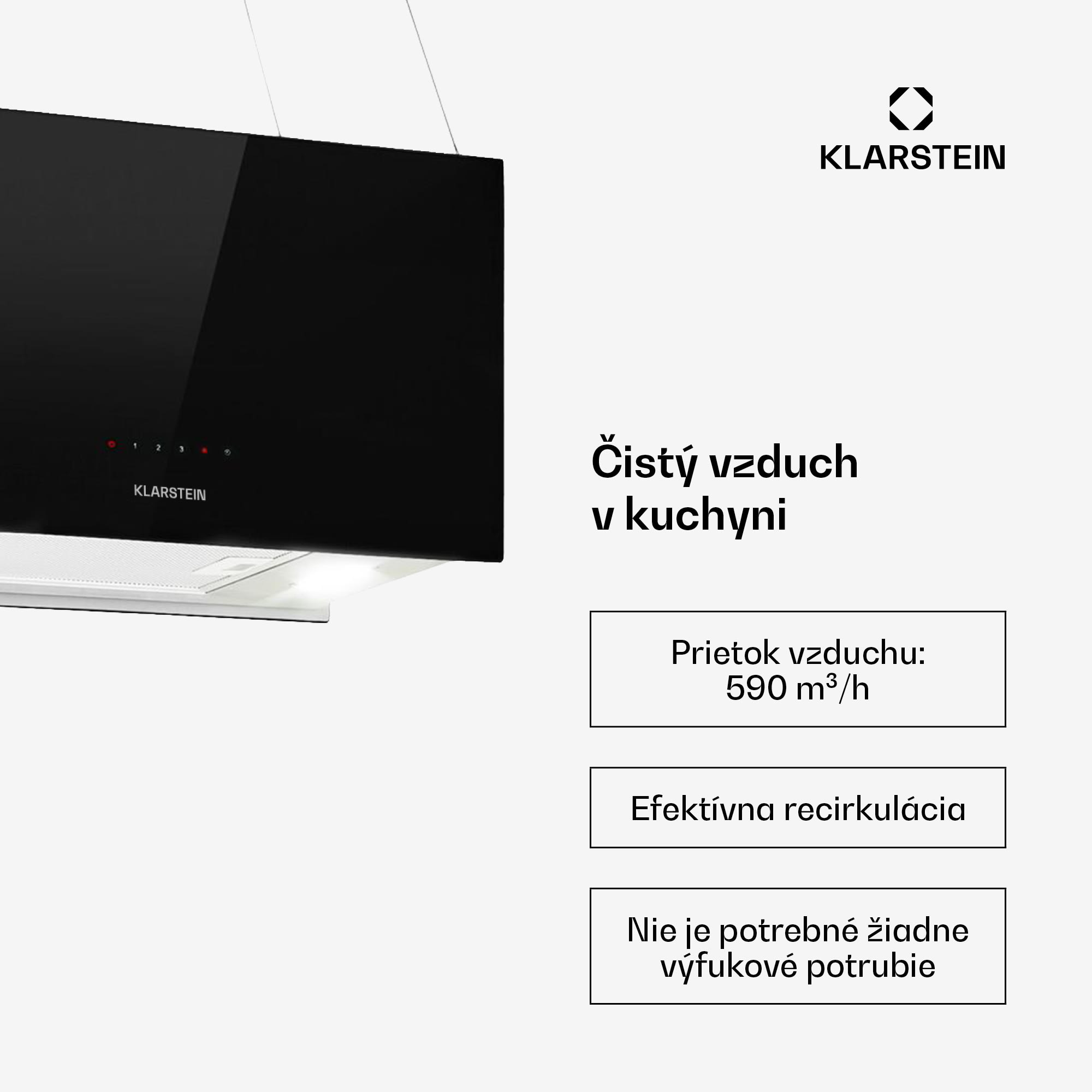 Klarstein Kronleuchter L, digestor, 60 cm, ostrovčekový, 590 m³/h, dotykové ovládanie, LED, čierny – Obrázok 3