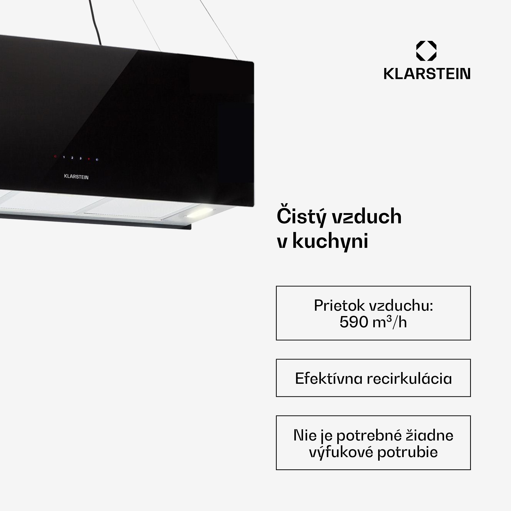 Klarstein Kronleuchter XL, digestor, 90 cm, ostrovčekový, 590 m³/h, dotykové ovládanie, LED, čierny – Obrázok 3