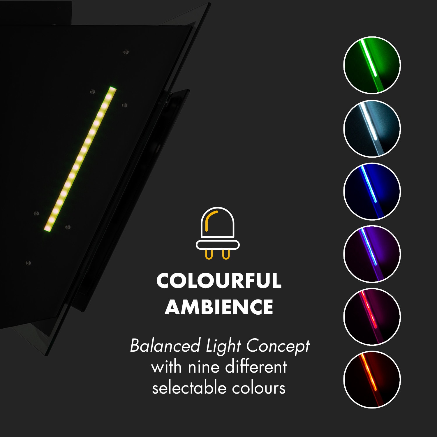 Klarstein Mirage 60, digestor, 60 cm, nástenný, 550 m³/h, A++, dotykový panel, čierny – Obrázok 5