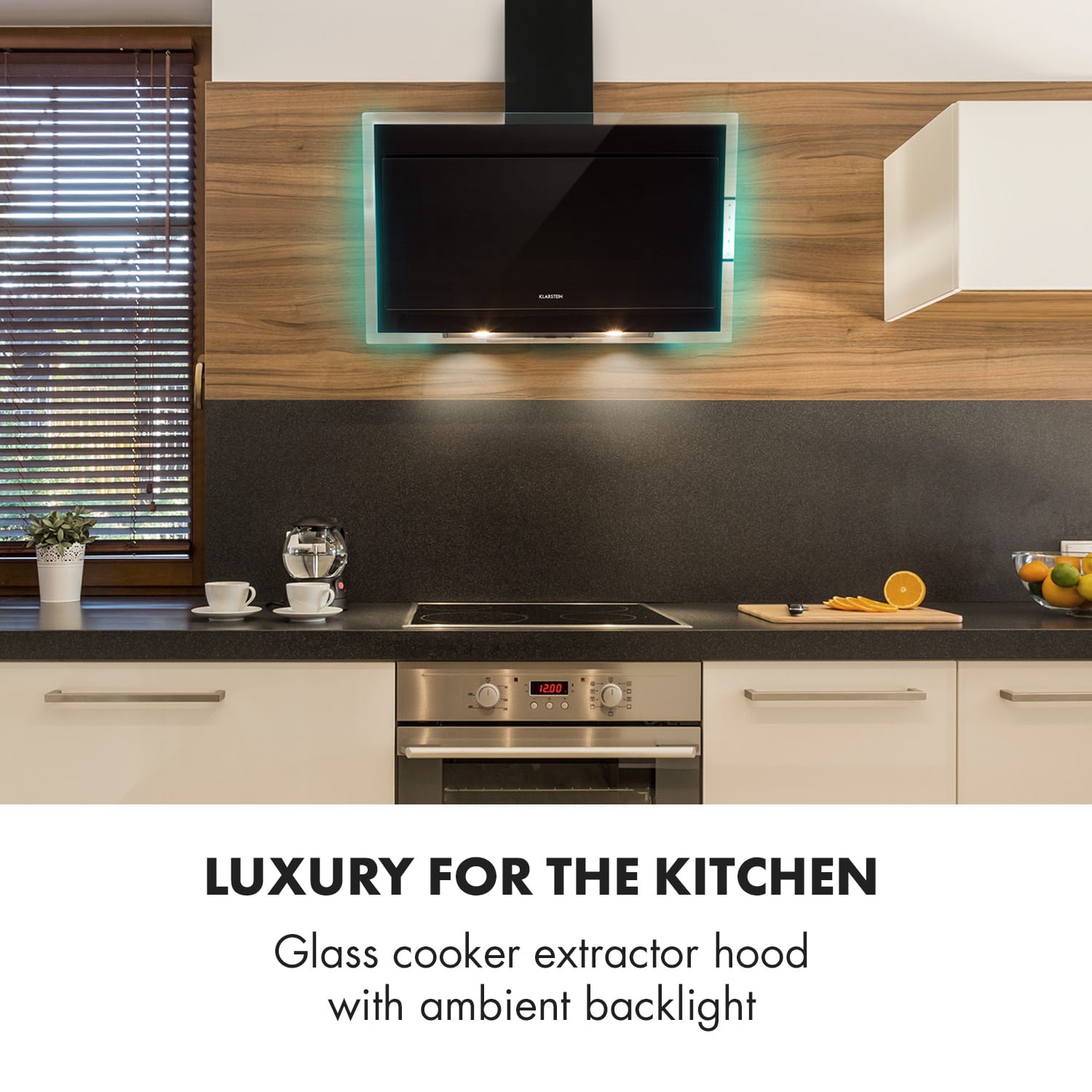 Klarstein Mirage 90, digestor, 90 cm, nástenný, 550 m³/h, A++, dotykový panel, RGB svetlo, čierny – Obrázok 2