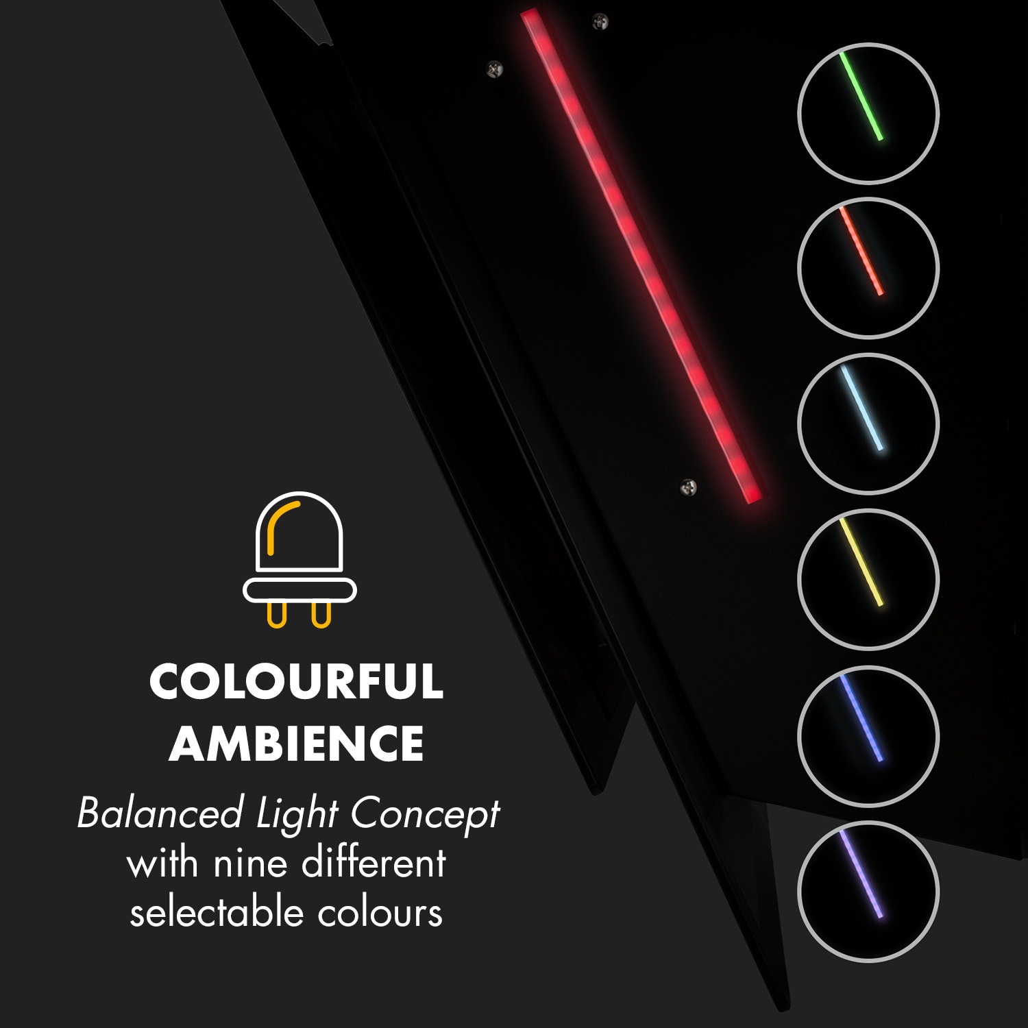 Klarstein Mirage 90, digestor, 90 cm, nástenný, 550 m³/h, A++, dotykový panel, RGB svetlo, čierny – Obrázok 5