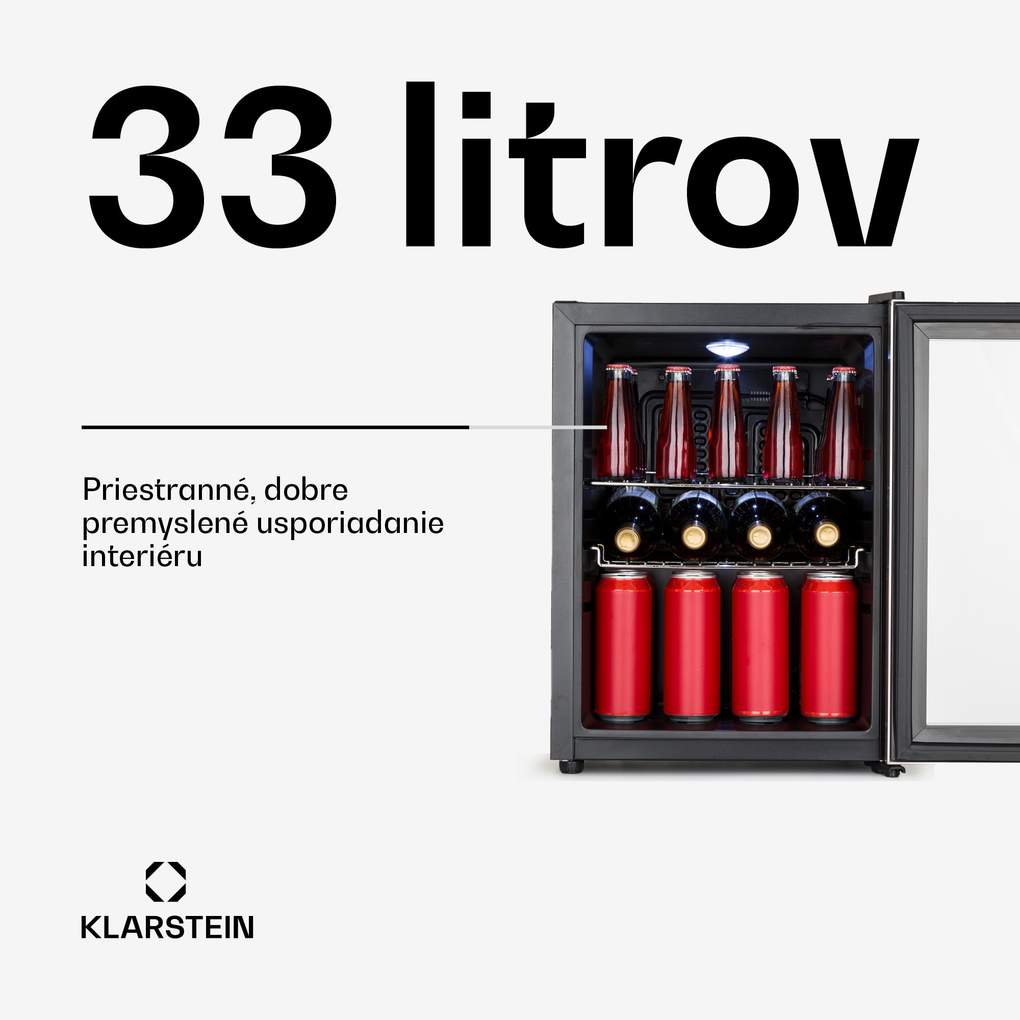 Klarstein Beersafe M, chladnička, energet. trieda C, LED, 2 kovové police, sklenené dvierka, čierna – Obrázok 2
