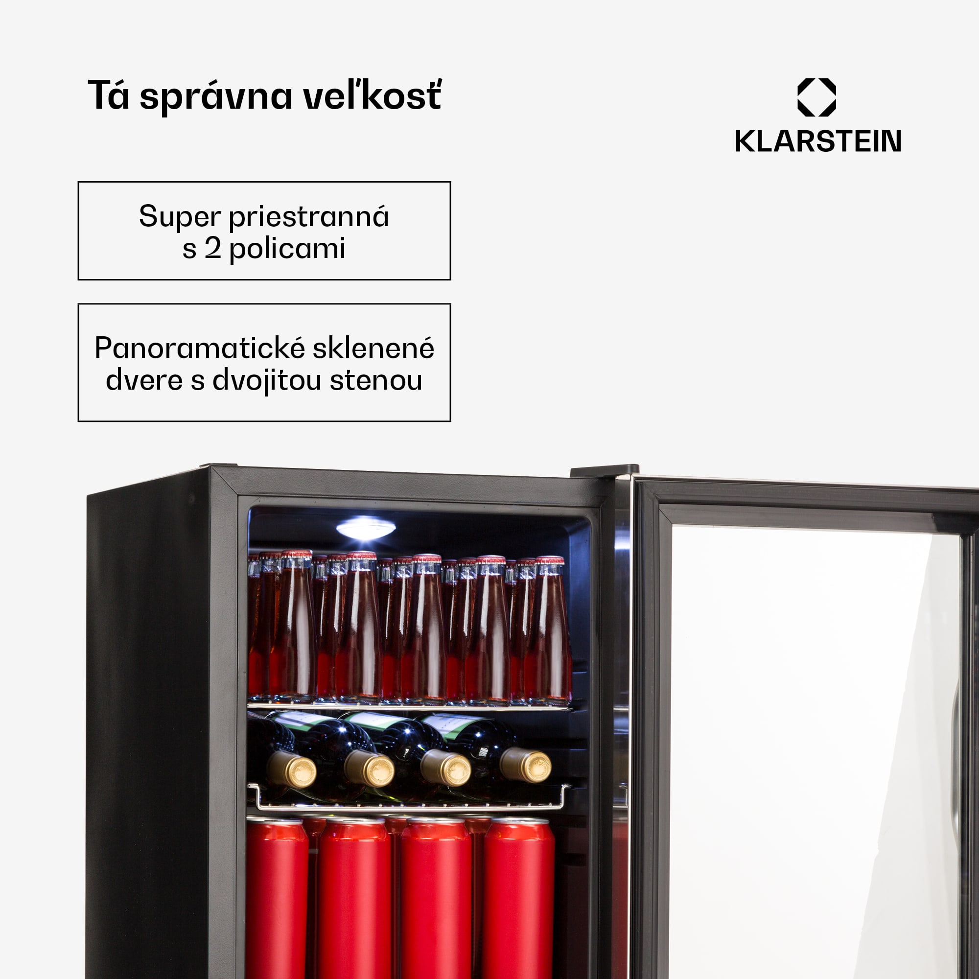 Klarstein Beersafe M, chladnička, energet. trieda C, LED, 2 kovové police, sklenené dvierka, čierna – Obrázok 5
