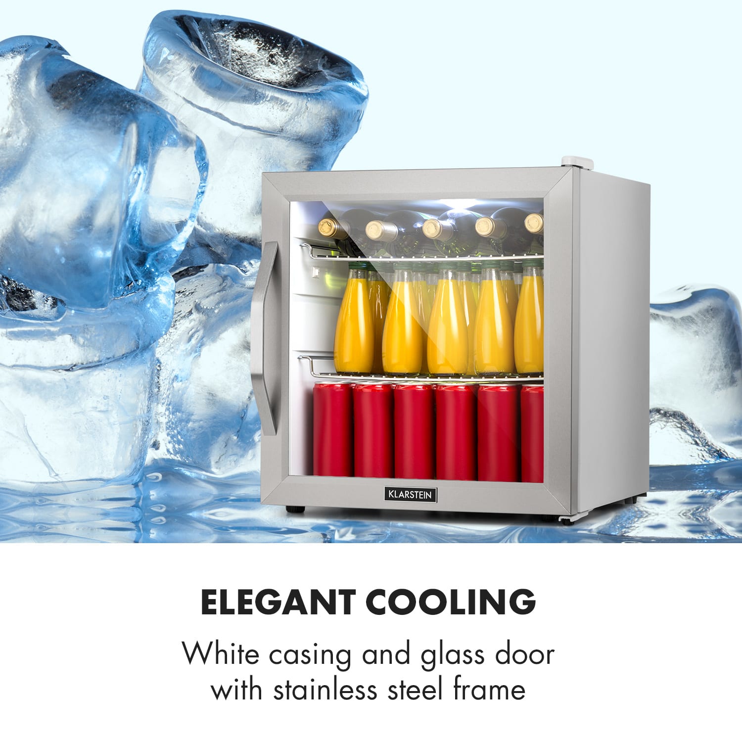 Klarstein Beersafe L Crystal White, chladnička, energet. trieda E, LED, 2 kovové police, sklenené dvere, biela – Obrázok 4