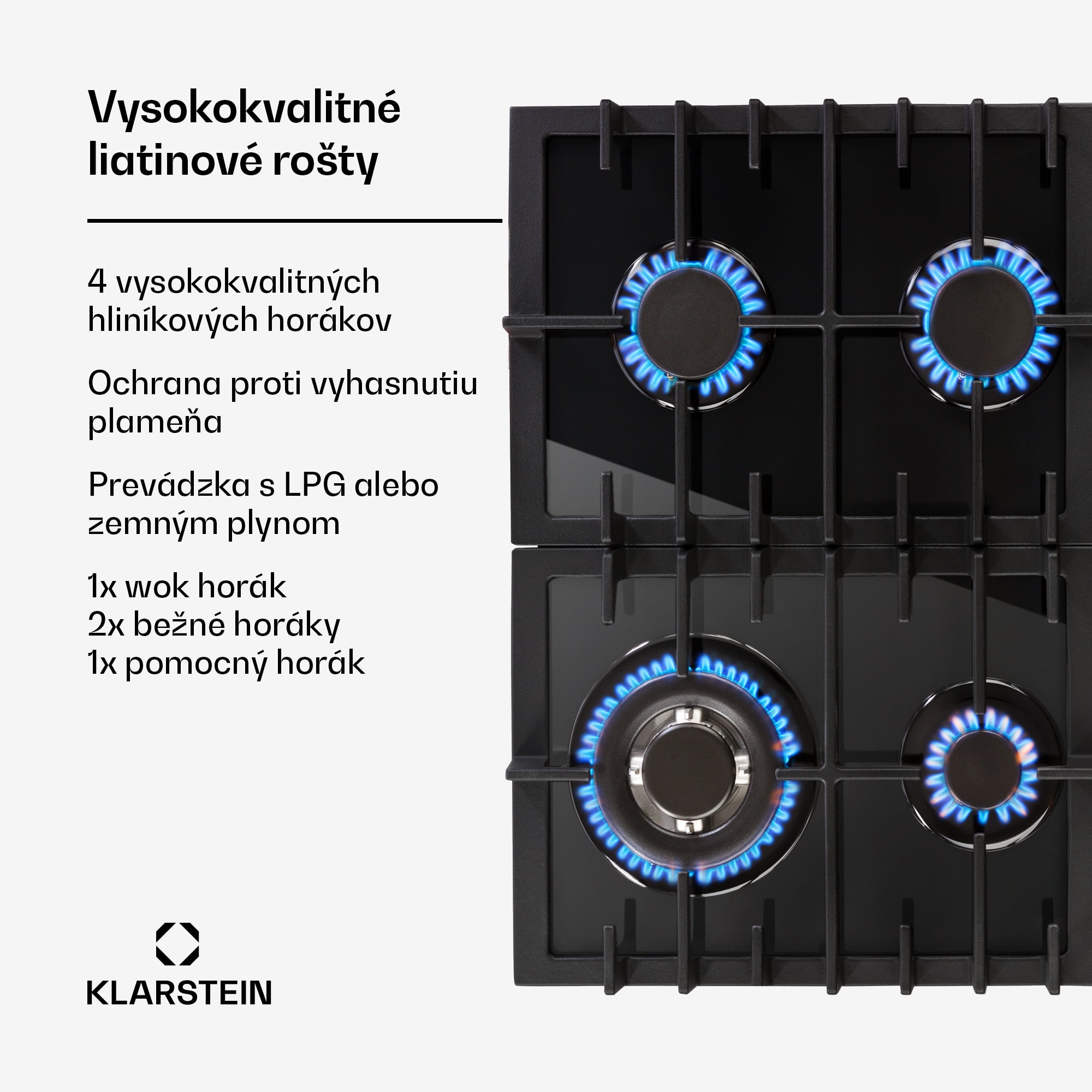 Klarstein Ignito 4, plynová varná doska, 4 Sabaf horáky, sklokeramika, čierna – Obrázok 3