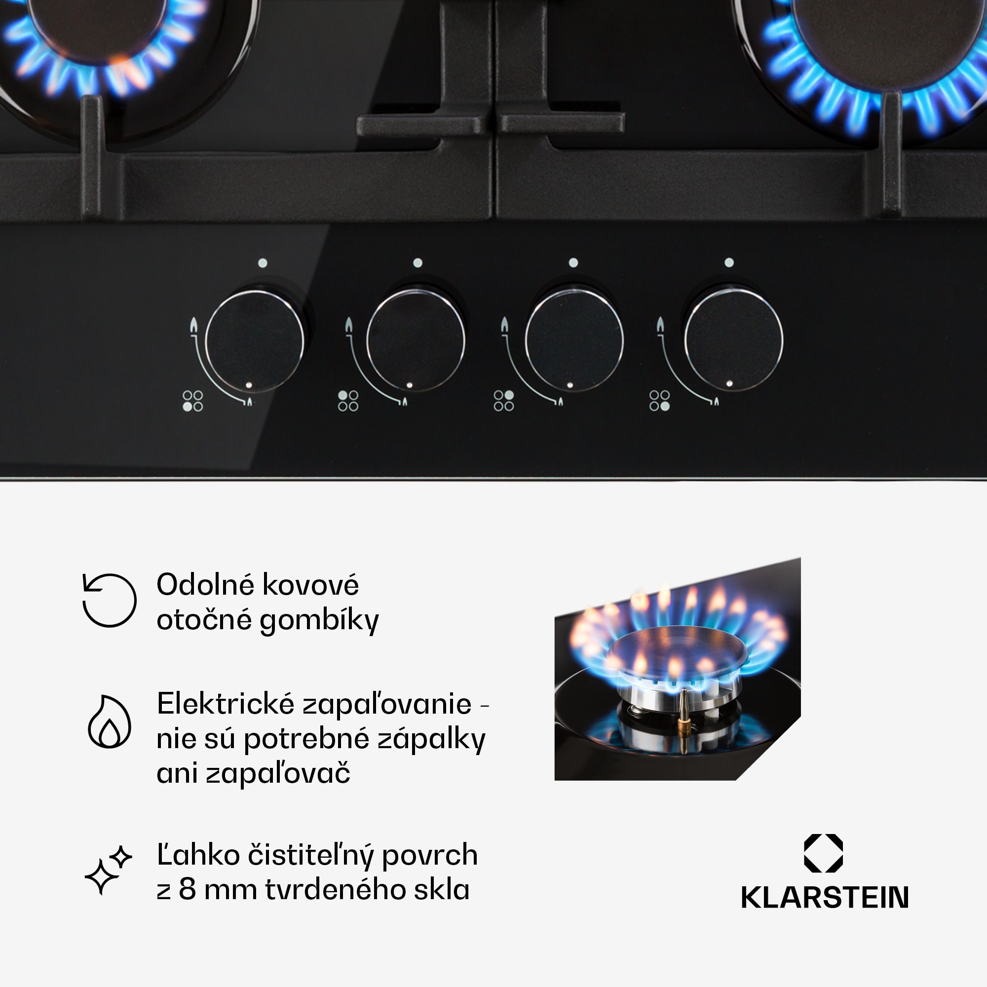 Klarstein Ignito 4, plynová varná doska, 4 Sabaf horáky, sklokeramika, čierna – Obrázok 5