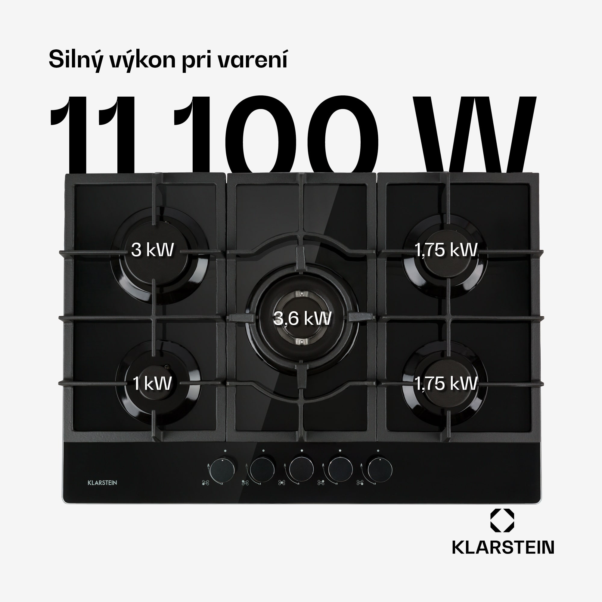 Klarstein Ignito 5, plynová varná doska, 5 Sabaf horákov, sklokeramika, čierna – Obrázok 2