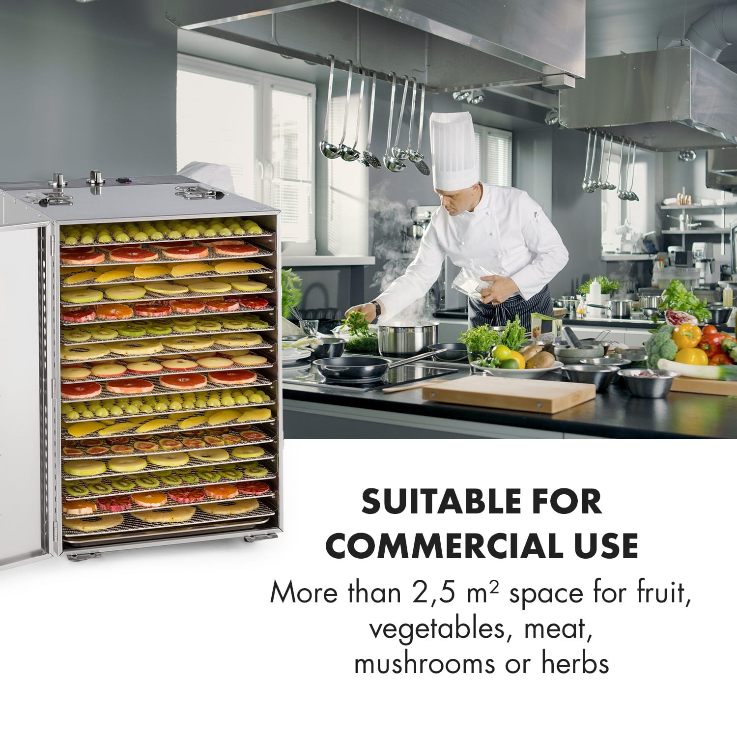 Klarstein Master Jerky 16, sušička potravín, 1500 W, 40 - 90 °C, 15-hod. časovač, nehrdzavejúca oceľ, strieborný – Obrázok 2