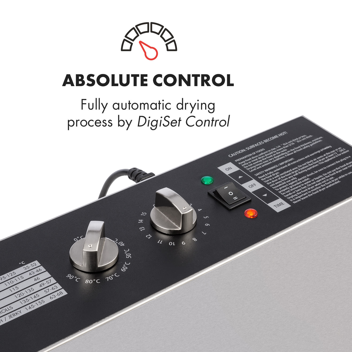 Klarstein Master Jerky 16, sušička potravín, 1500 W, 40 - 90 °C, 15-hod. časovač, nehrdzavejúca oceľ, strieborný – Obrázok 3