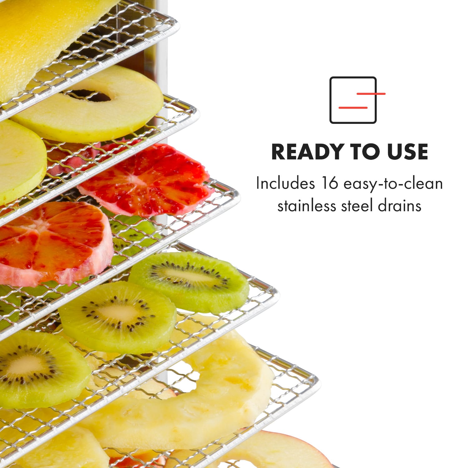 Klarstein Master Jerky 16, sušička potravín, 1500 W, 40 - 90 °C, 15-hod. časovač, nehrdzavejúca oceľ, strieborný – Obrázok 4