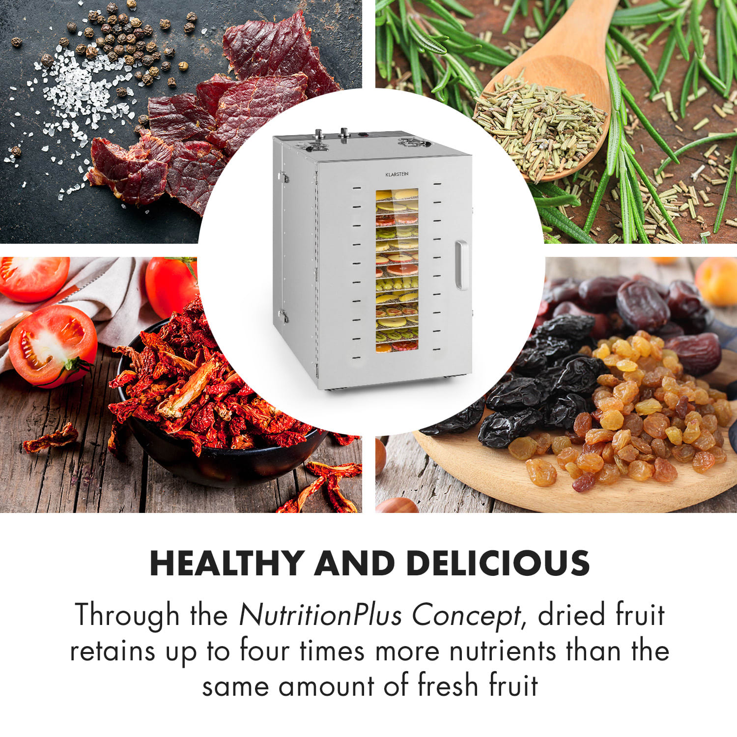 Klarstein Master Jerky 16, sušička potravín, 1500 W, 40 - 90 °C, 15-hod. časovač, nehrdzavejúca oceľ, strieborný – Obrázok 5