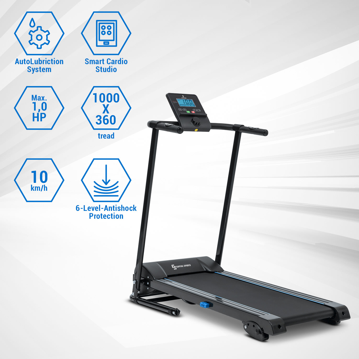 Capital Sports Pacemaker F60, bežecký pás, 1,0 HP, samopremazávací, Bluetooth – Obrázok 2