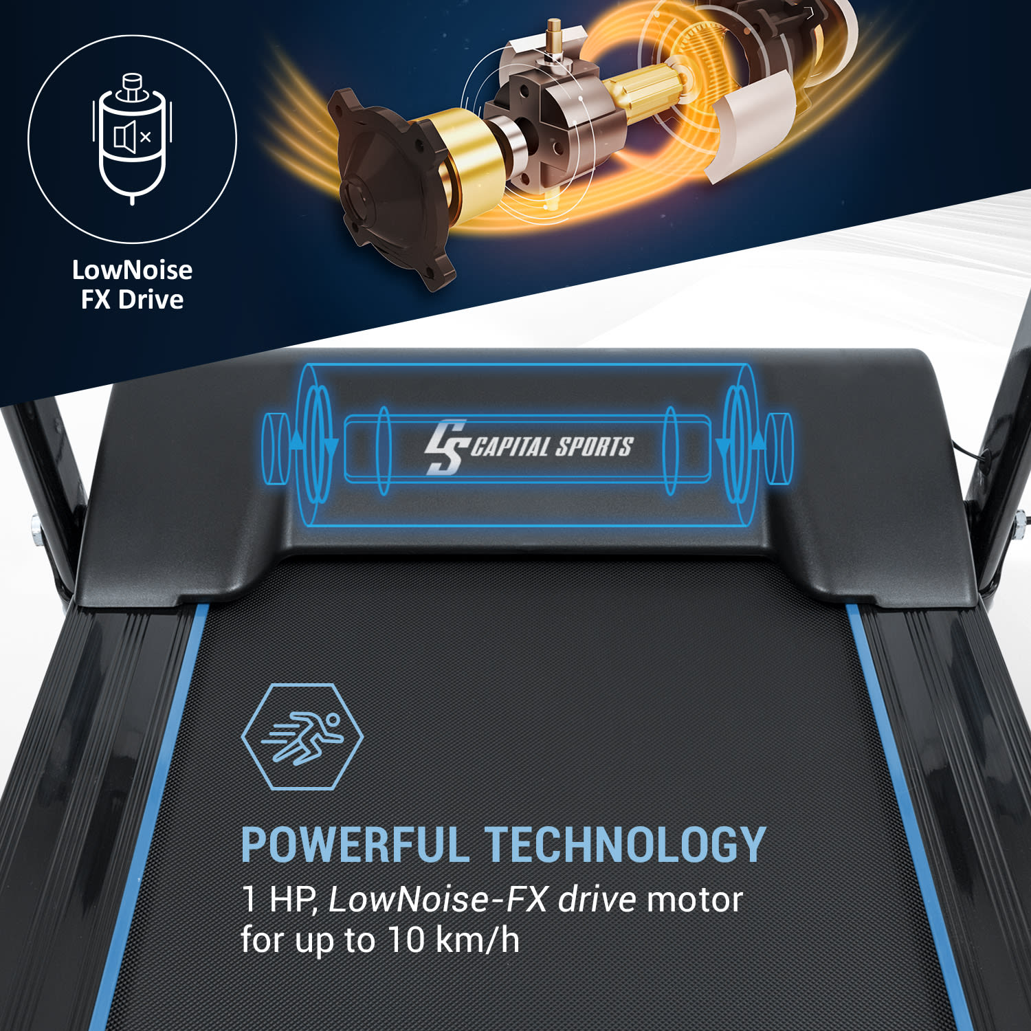 Capital Sports Pacemaker F60, bežecký pás, 1,0 HP, samopremazávací, Bluetooth – Obrázok 5