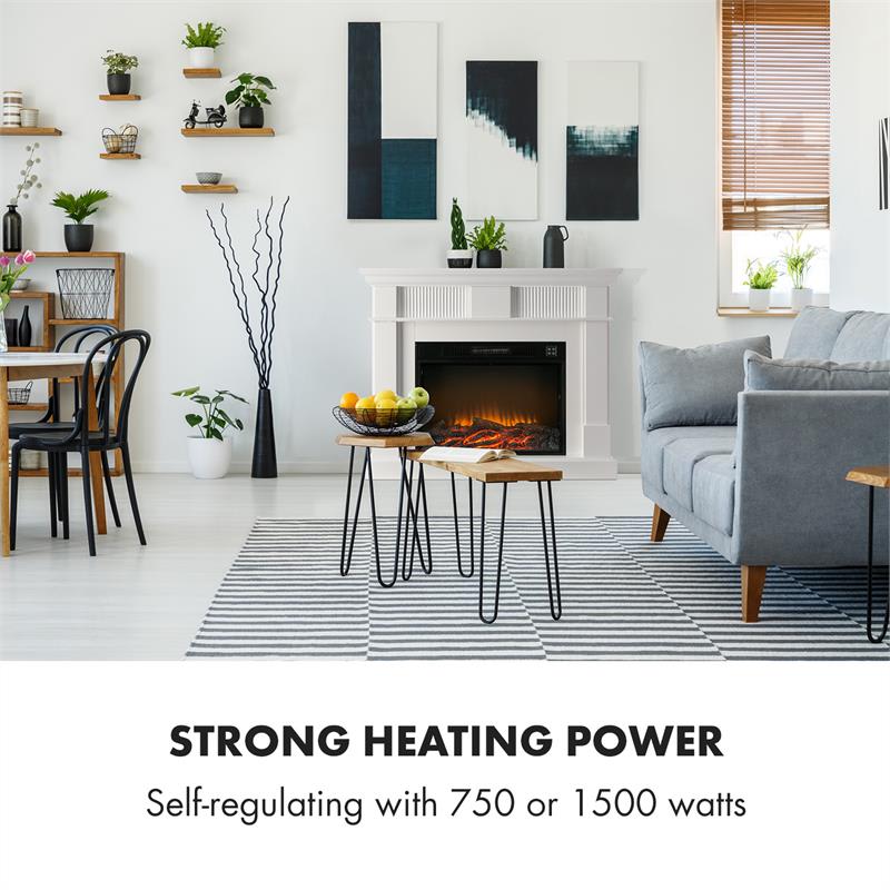 Klarstein Bern, elektrický krb, 750/1500 W, LED plameň, diaľkové ovládanie, MDF, biely – Obrázok 2