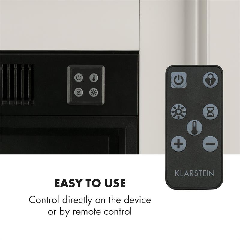 Klarstein Bern, elektrický krb, 750/1500 W, LED plameň, diaľkové ovládanie, MDF, biely – Obrázok 5