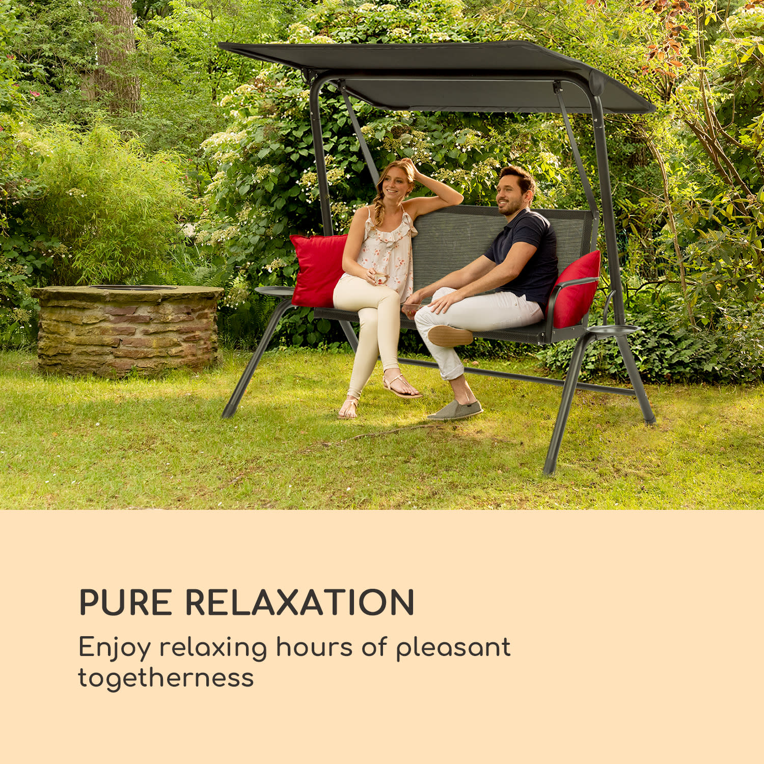 Blumfeldt Bel Air Mono Swing, hollywoodska hojdačka, oceľový rám, Mono Relax, čierna – Obrázok 2