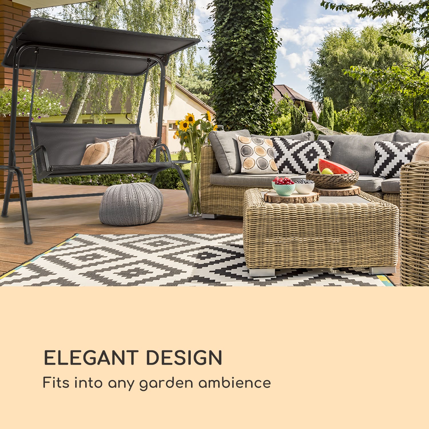 Blumfeldt Bel Air Mono Swing, hollywoodska hojdačka, oceľový rám, Mono Relax, čierna – Obrázok 4